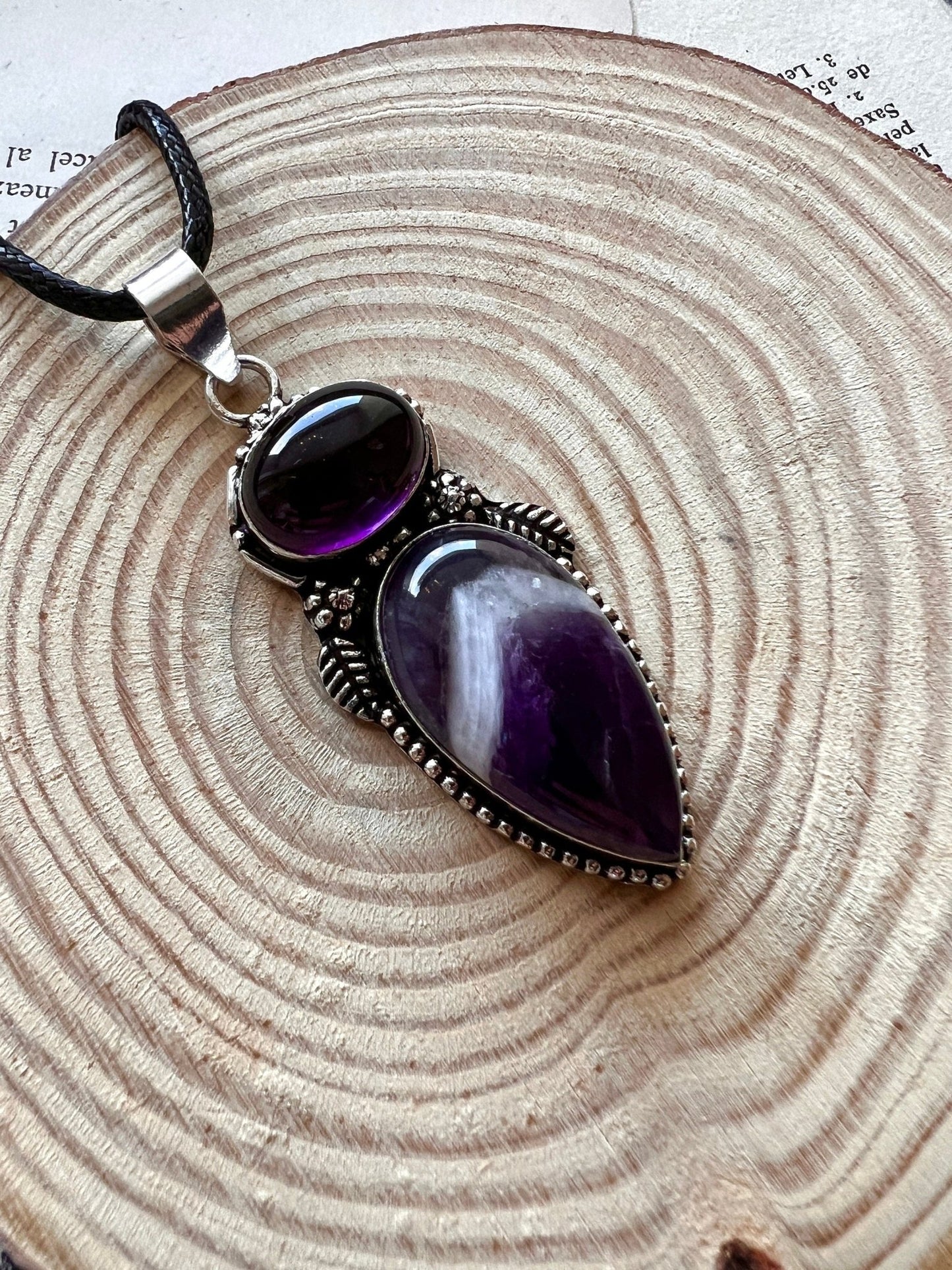 Amethyst Pendant In Sterling Silver Statement Necklace, Multi Stone Pendant, Crystal Necklace - LunarGem - 