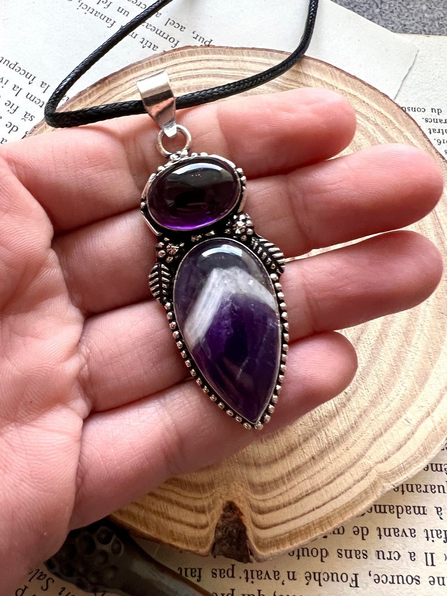 Amethyst Pendant In Sterling Silver Statement Necklace, Multi Stone Pendant, Crystal Necklace - LunarGem - 