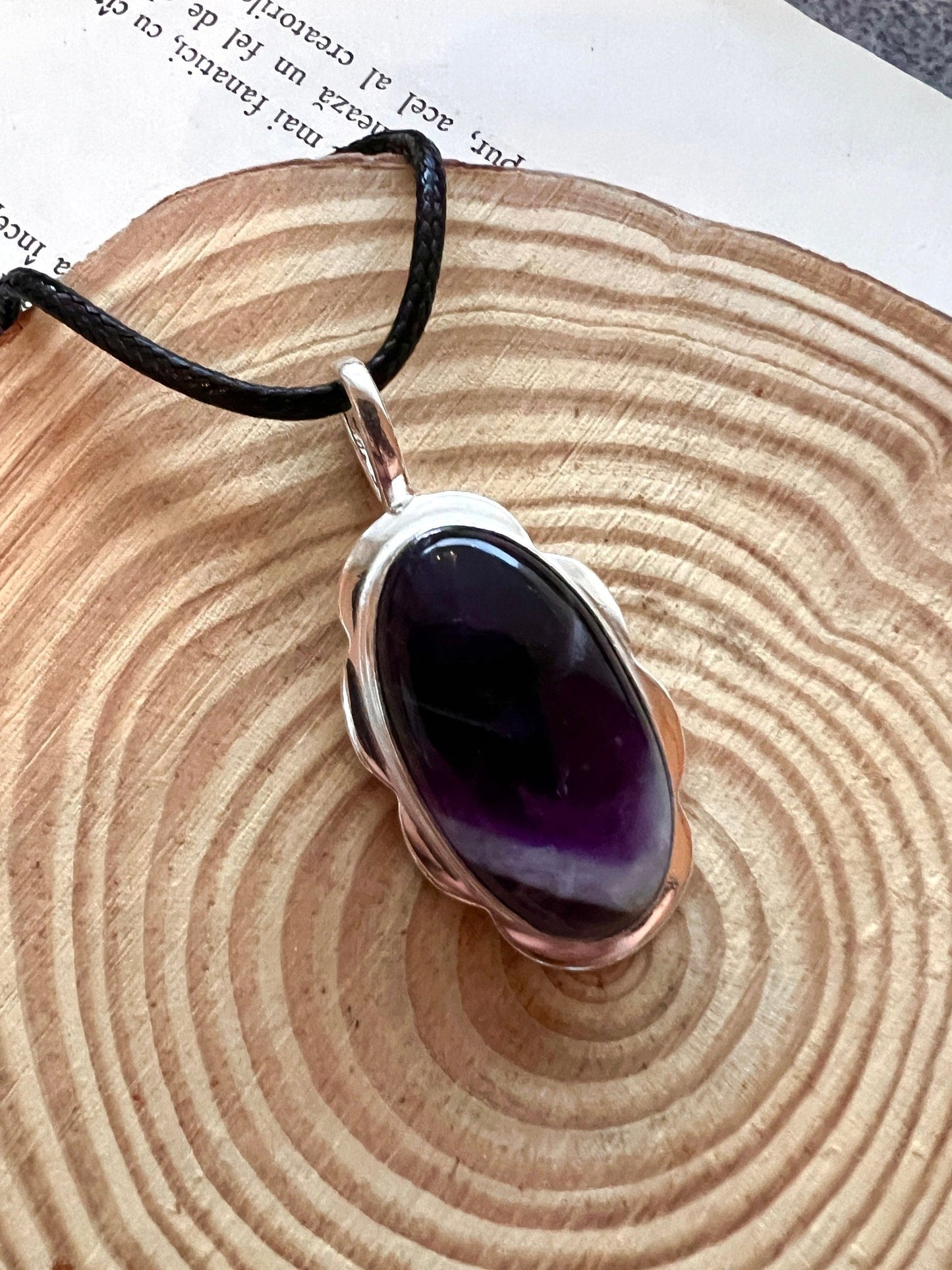 Amethyst Statement Pendant In Sterling Silver Crystal Necklace - LunarGem - 