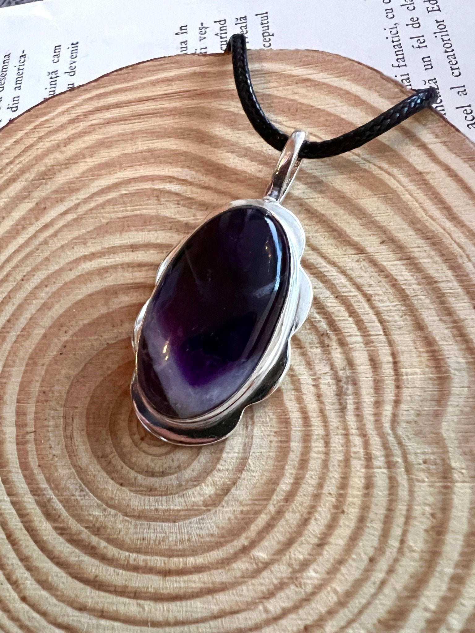 Amethyst Statement Pendant In Sterling Silver Crystal Necklace - LunarGem - 