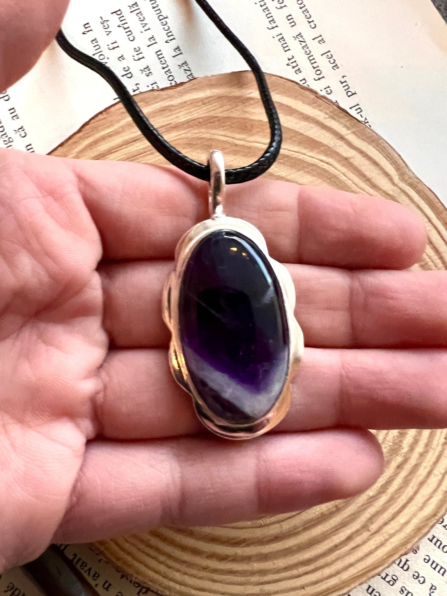 Amethyst Statement Pendant In Sterling Silver Crystal Necklace - LunarGem - 