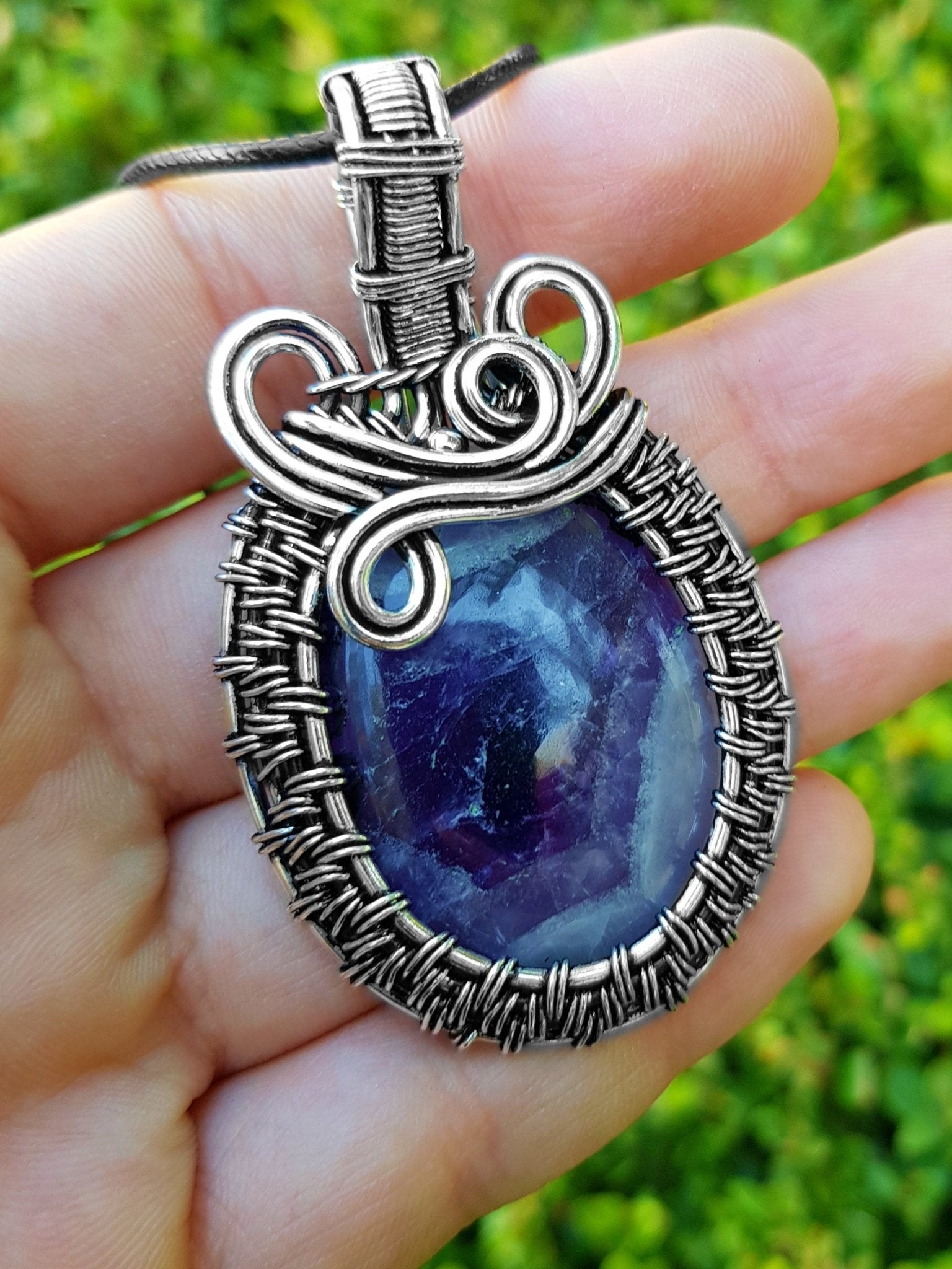 Amethyst Wire Wrapped Pendant In Sterling Silver Statement Pendant Boho Necklace One Of A Kind Gift GypsyJewelry - LunarGem - Necklaces