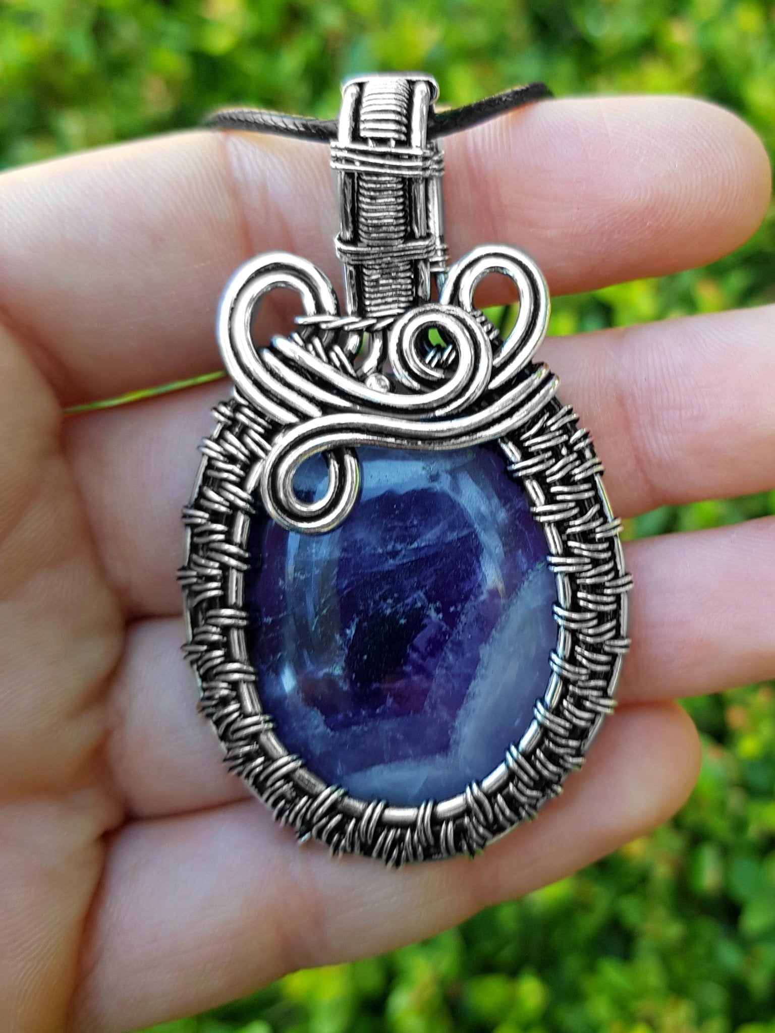 Amethyst Wire Wrapped Pendant In Sterling Silver Statement Pendant Boho Necklace One Of A Kind Gift GypsyJewelry - LunarGem - Necklaces