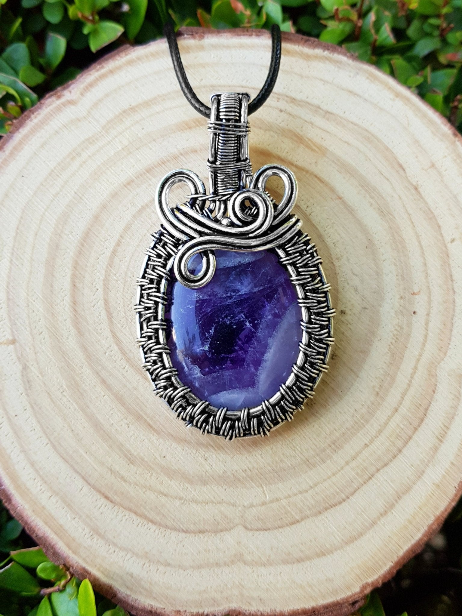 Amethyst Wire Wrapped Pendant In Sterling Silver Statement Pendant Boho Necklace One Of A Kind Gift GypsyJewelry - LunarGem - Necklaces