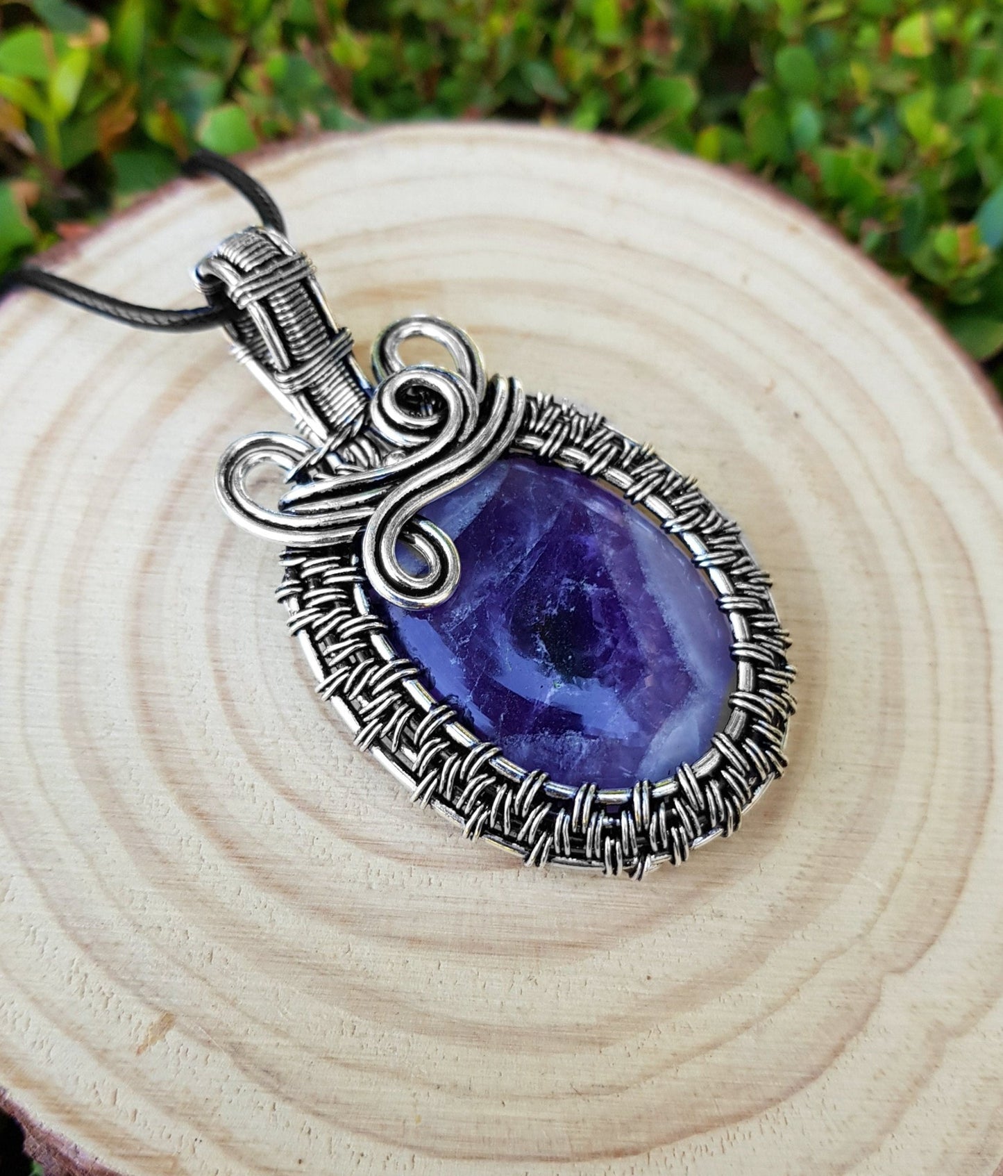 Amethyst Wire Wrapped Pendant In Sterling Silver Statement Pendant Boho Necklace One Of A Kind Gift GypsyJewelry - LunarGem - Necklaces