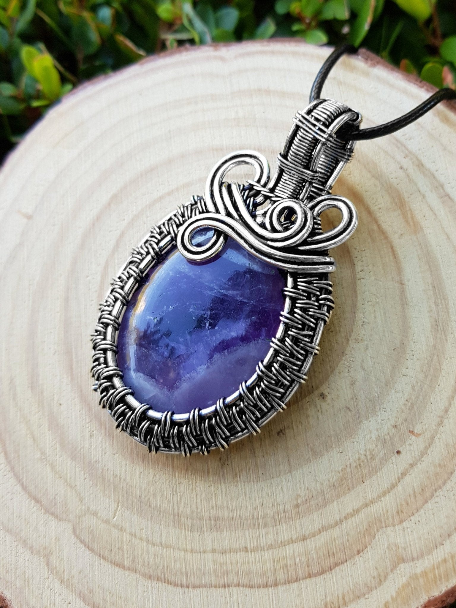 Amethyst Wire Wrapped Pendant In Sterling Silver Statement Pendant Boho Necklace One Of A Kind Gift GypsyJewelry - LunarGem - Necklaces