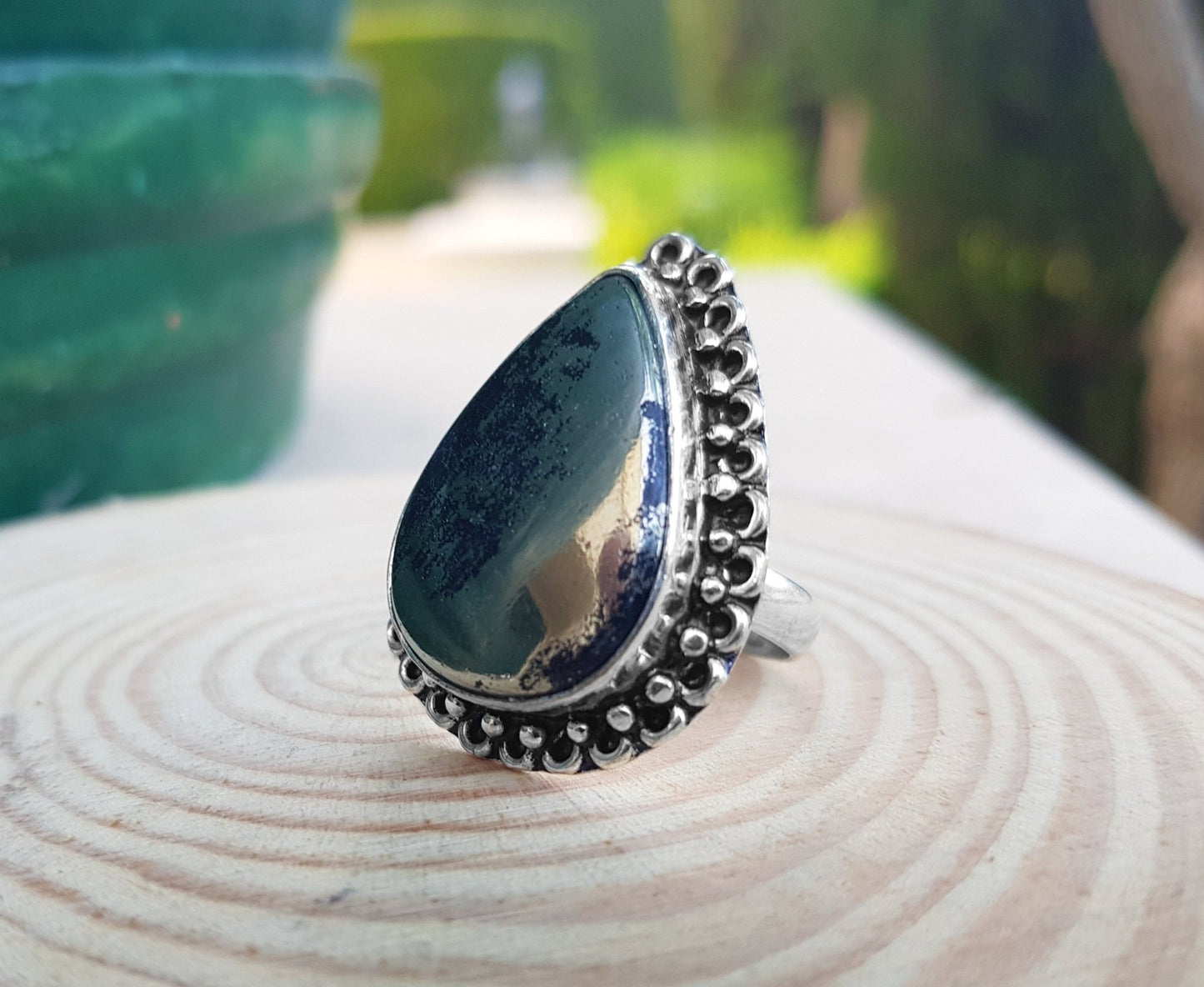 Apache Gold Pyrite Statement Ring Size US 7 3/4 Sterling Silver Gemstone Ring Boho Rings GypsyJewellery One Of A Kind Gift - LunarGem - 