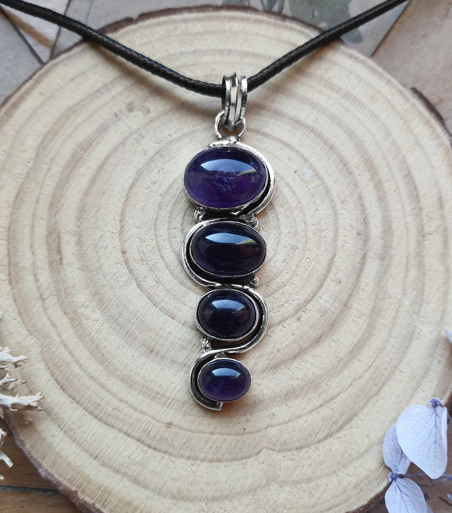 Big Amethyst Statement Pendant Sterling Silver Crystal Necklace - LunarGem - 