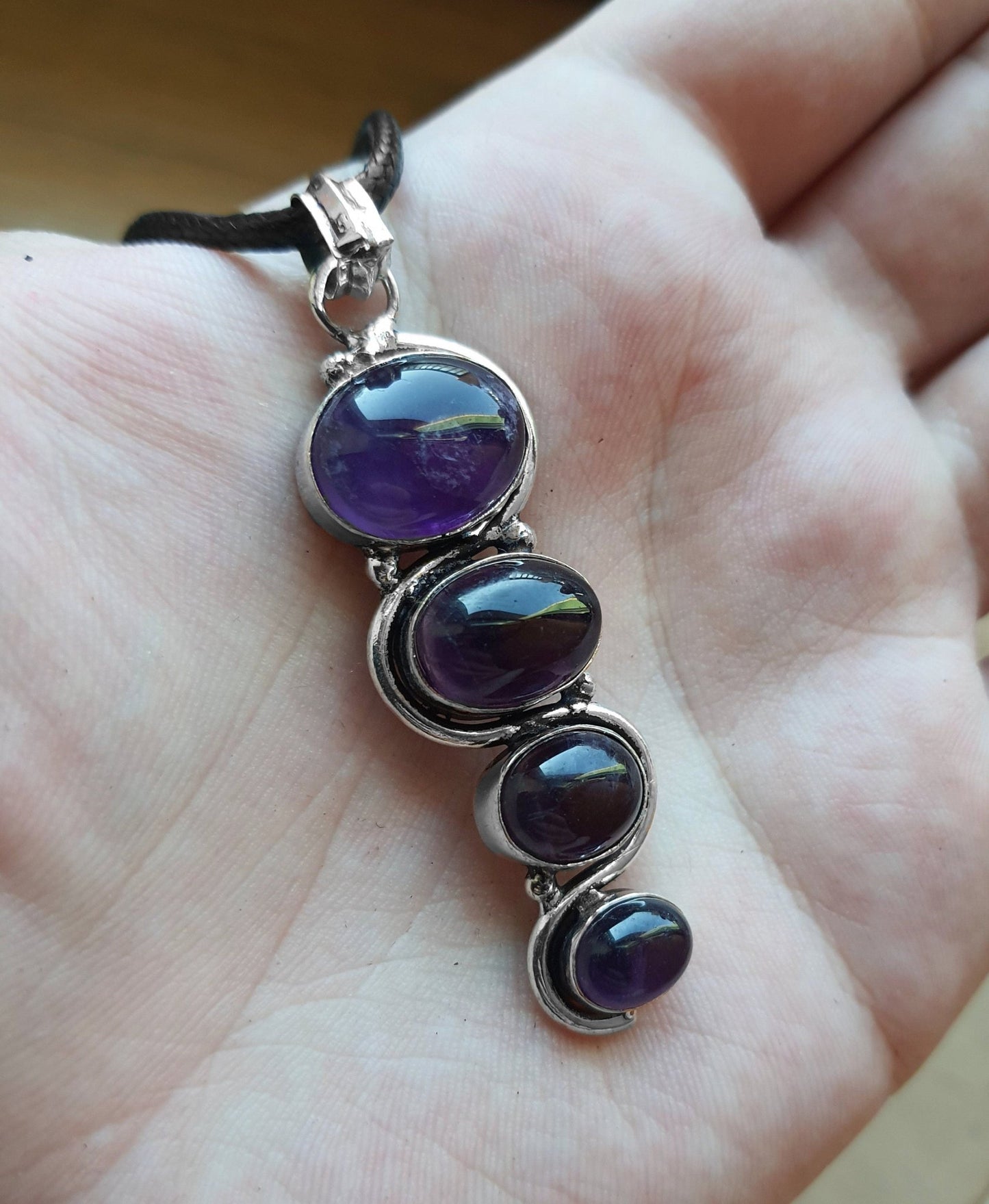 Big Amethyst Statement Pendant Sterling Silver Crystal Necklace - LunarGem - 