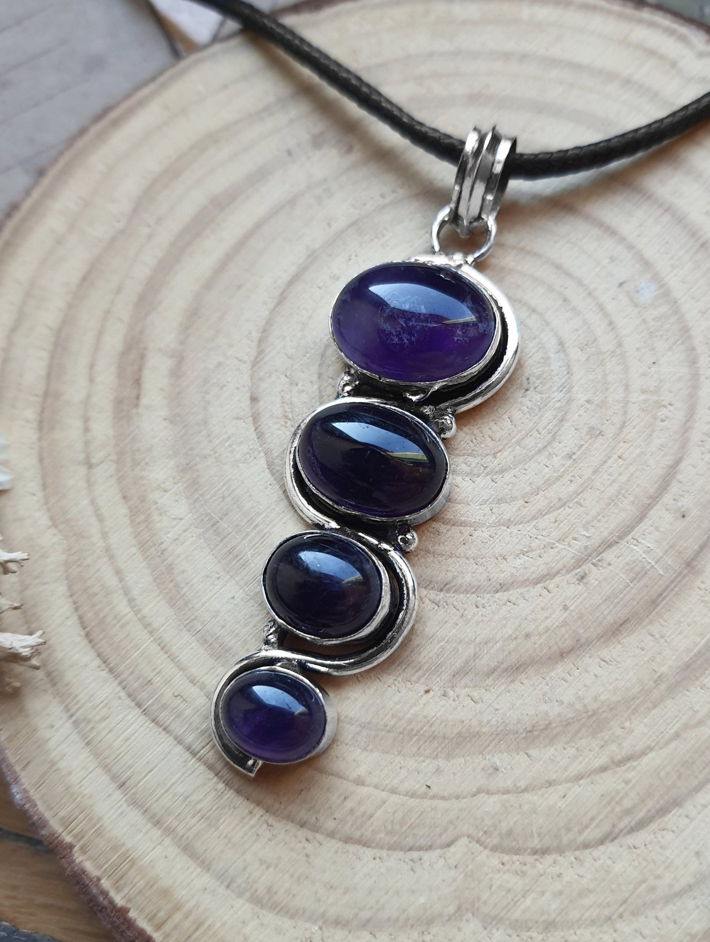 Big Amethyst Statement Pendant Sterling Silver Crystal Necklace - LunarGem - 