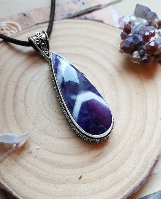 Big Amethyst Statement Pendant Sterling Silver Crystal Necklace Boho Necklace Teardrop Pendant GypsyJewelry Unique Gift - LunarGem - 