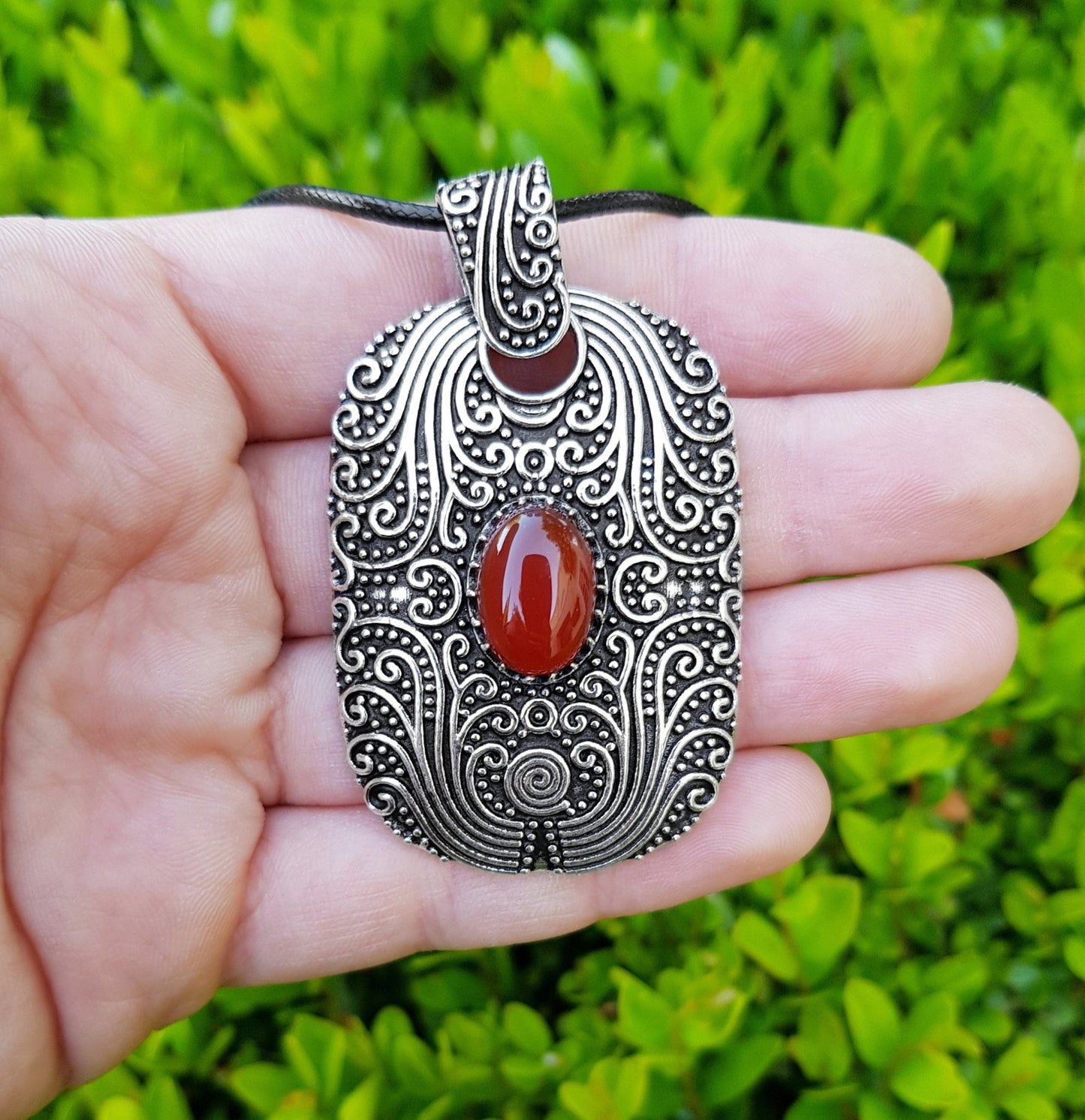 Big Labradorite And Carnelian Pendant In Sterling Silver Boho Crystal Necklace Gothic Necklace GypsyJewelry One Of A Kind Gift - LunarGem - Jewelry