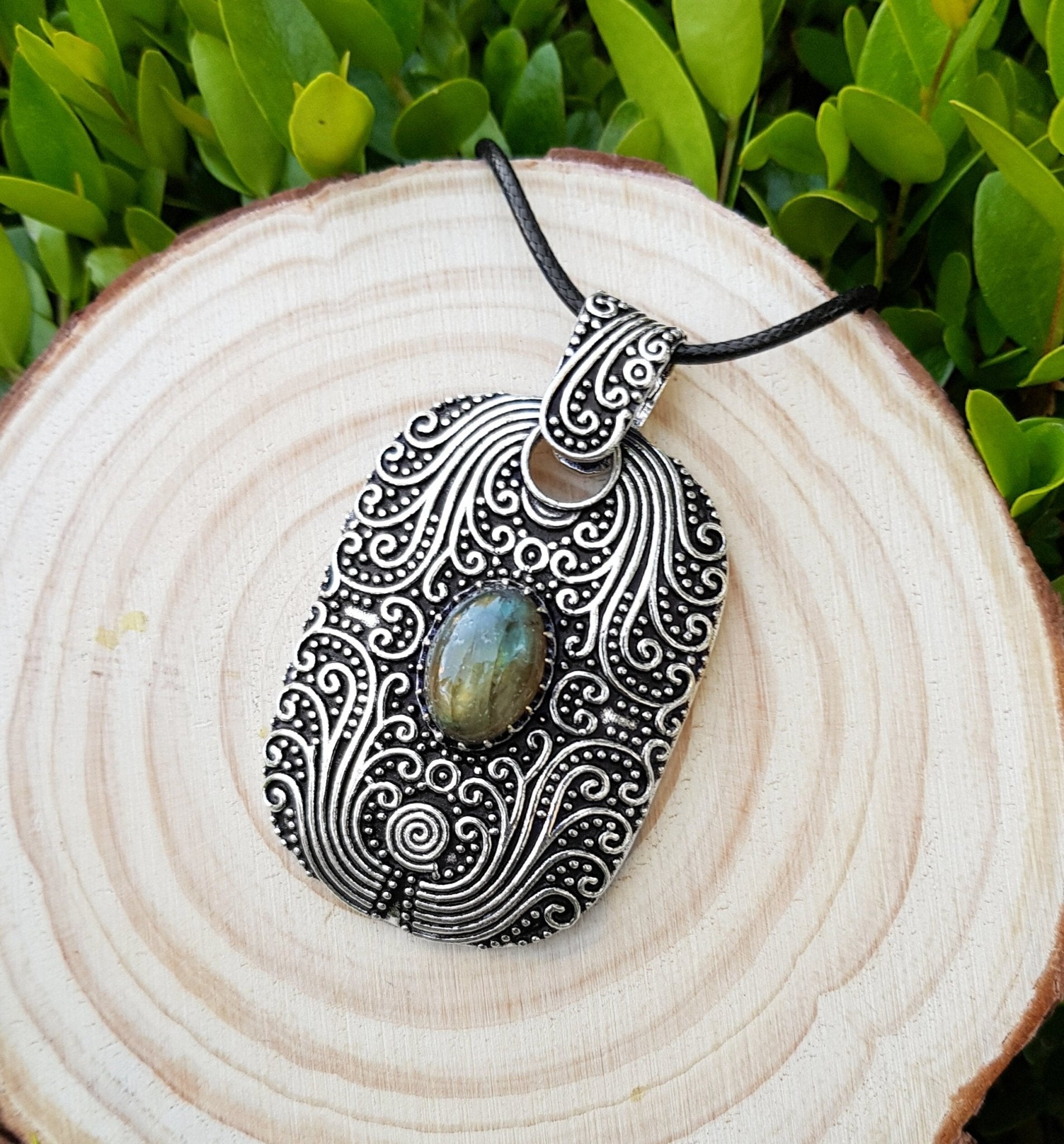 Big Labradorite And Carnelian Pendant In Sterling Silver Boho Crystal Necklace Gothic Necklace GypsyJewelry One Of A Kind Gift - LunarGem - Jewelry