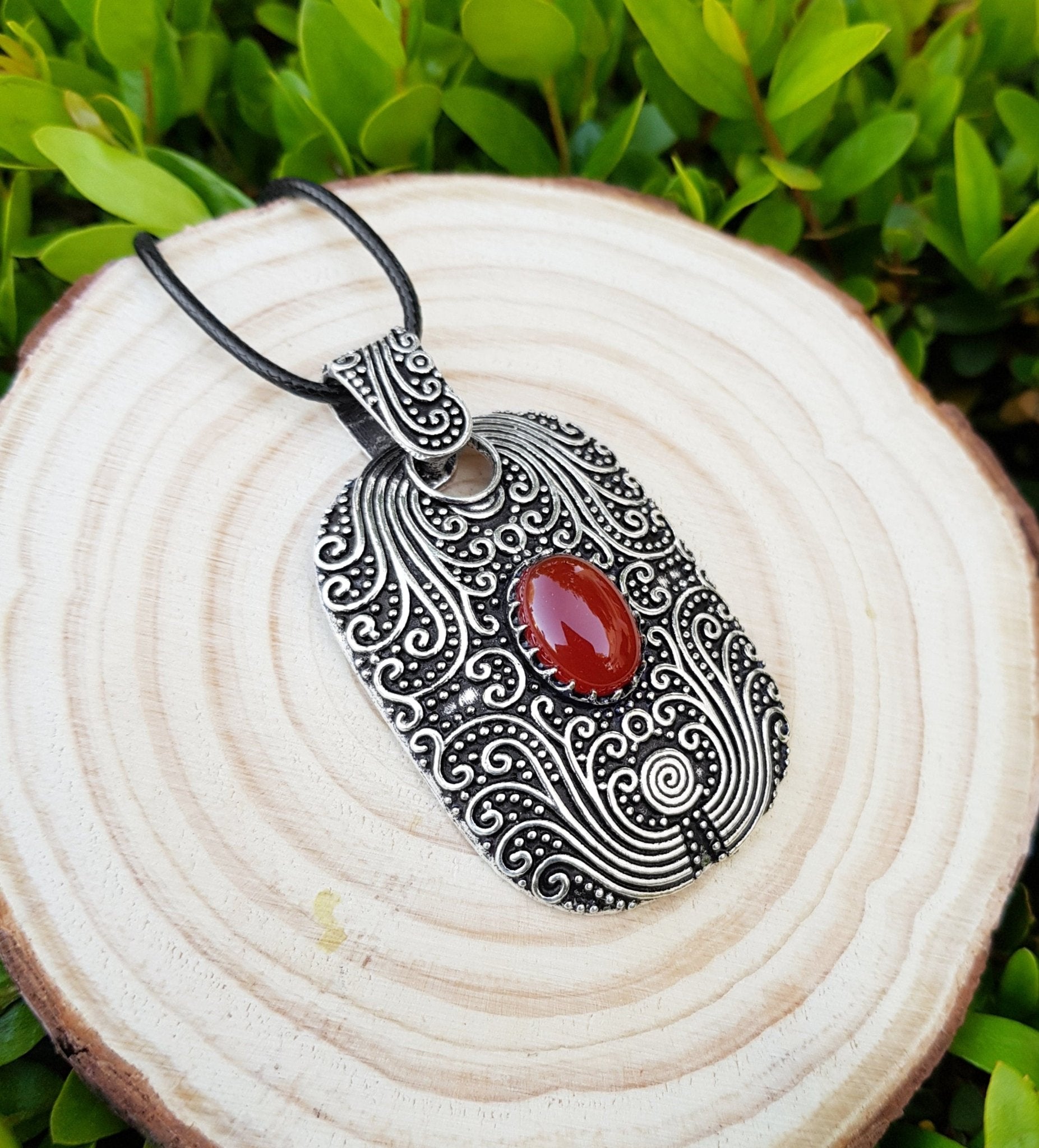 Big Labradorite And Carnelian Pendant In Sterling Silver Boho Crystal Necklace Gothic Necklace GypsyJewelry One Of A Kind Gift - LunarGem - Jewelry