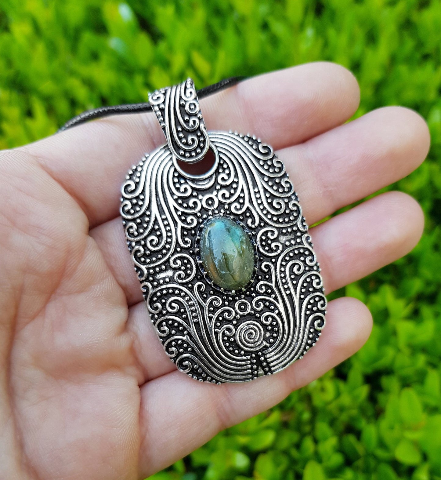 Big Labradorite And Carnelian Pendant In Sterling Silver Boho Crystal Necklace Gothic Necklace GypsyJewelry One Of A Kind Gift - LunarGem - Jewelry