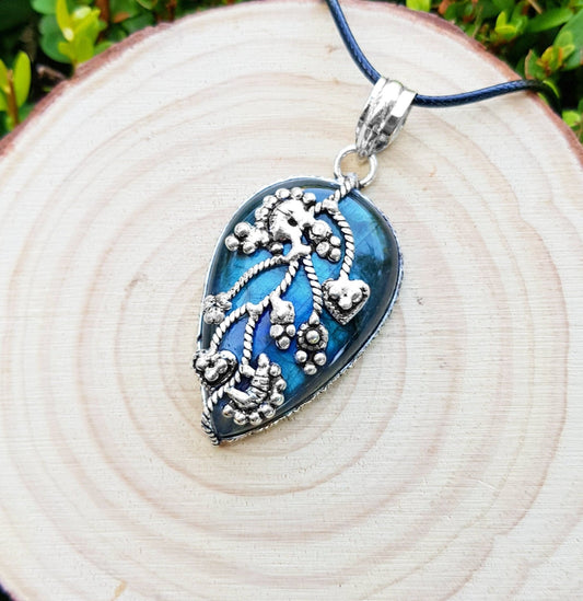 Blue Labradorite Statement Pendant In Sterling Silver Gemstone Necklace Boho Pendant Unique Gift Unisex Gift - LunarGem - Jewelry