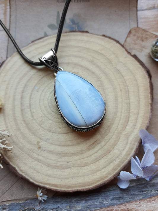 Blue Owyhee Opal Pendant In Sterling Silver Boho Raw Crystal Necklace Statement Necklace - LunarGem - 