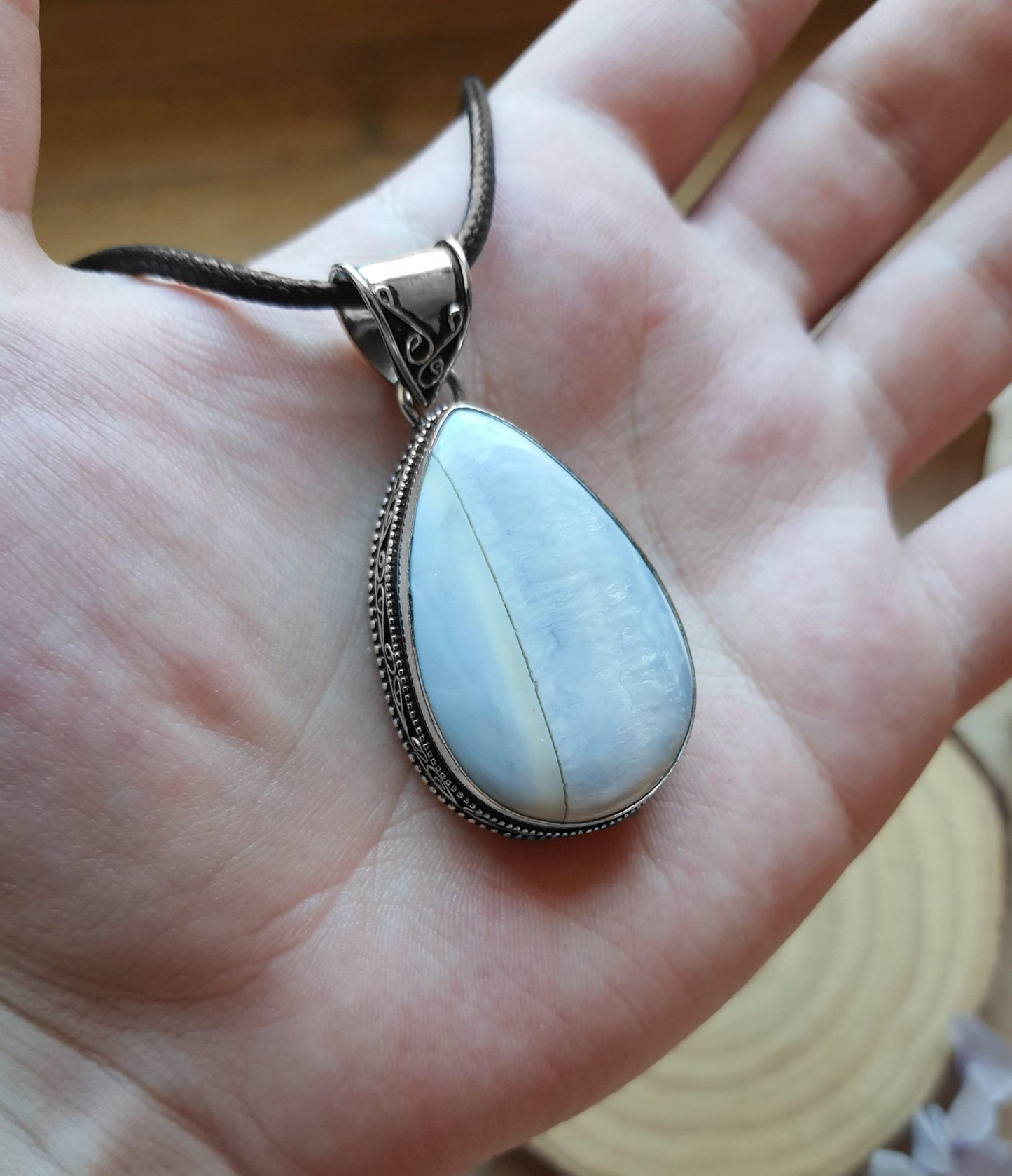 Blue Owyhee Opal Pendant In Sterling Silver Boho Raw Crystal Necklace Statement Necklace - LunarGem - 