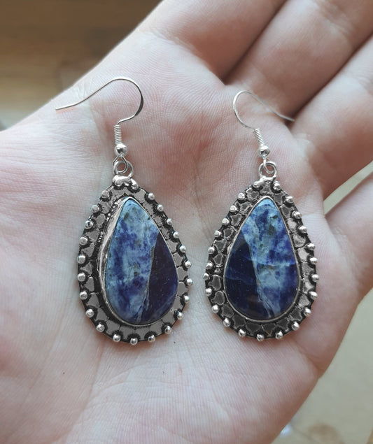 Blue Sodalite Earrings In Sterling Silver Dangle Earrings - LunarGem - 