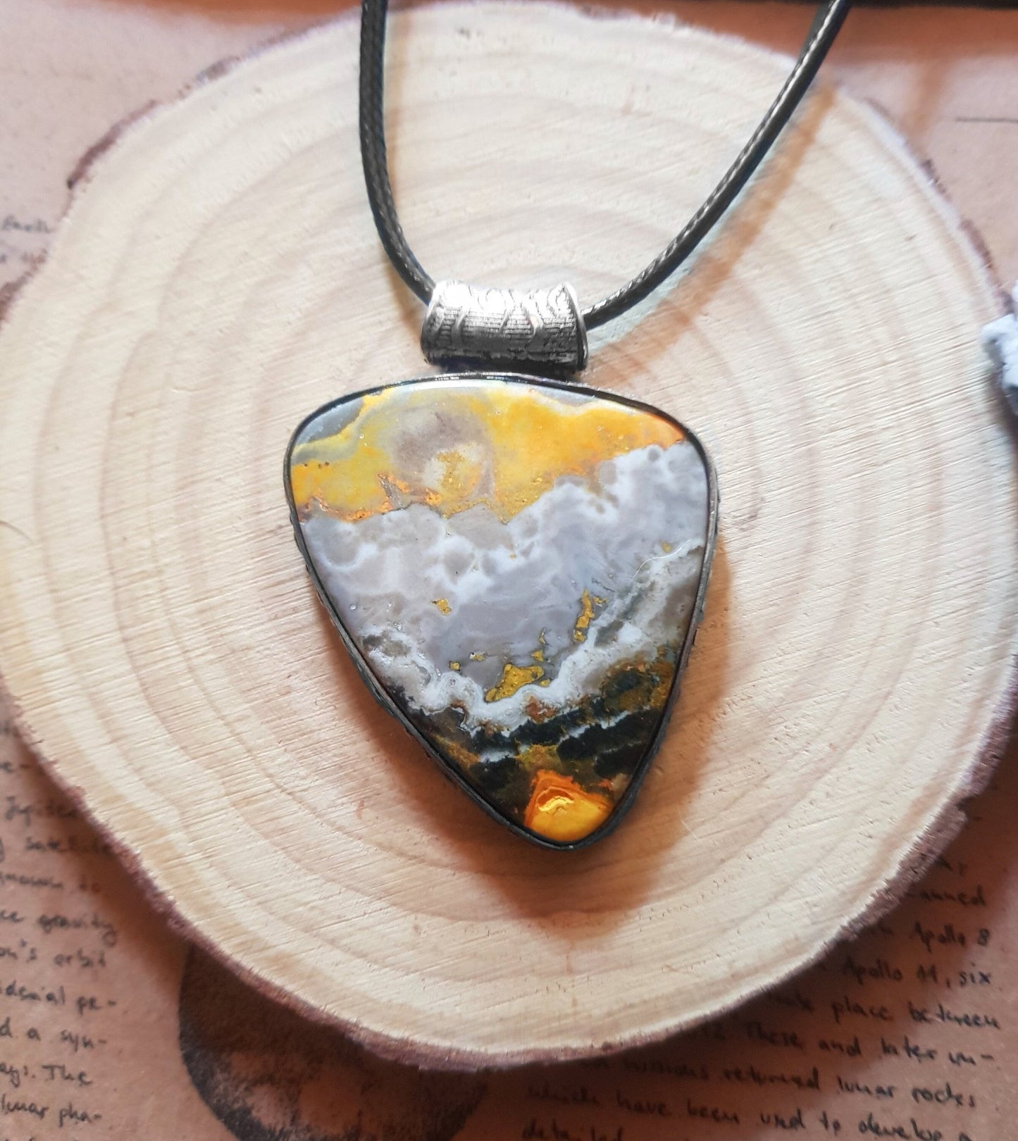 Bumble Bee Jasper Pendant Big Statement Necklace Sterling Silver Gemstone Pendant Boho Necklace One Of A Kind Gift - LunarGem - 