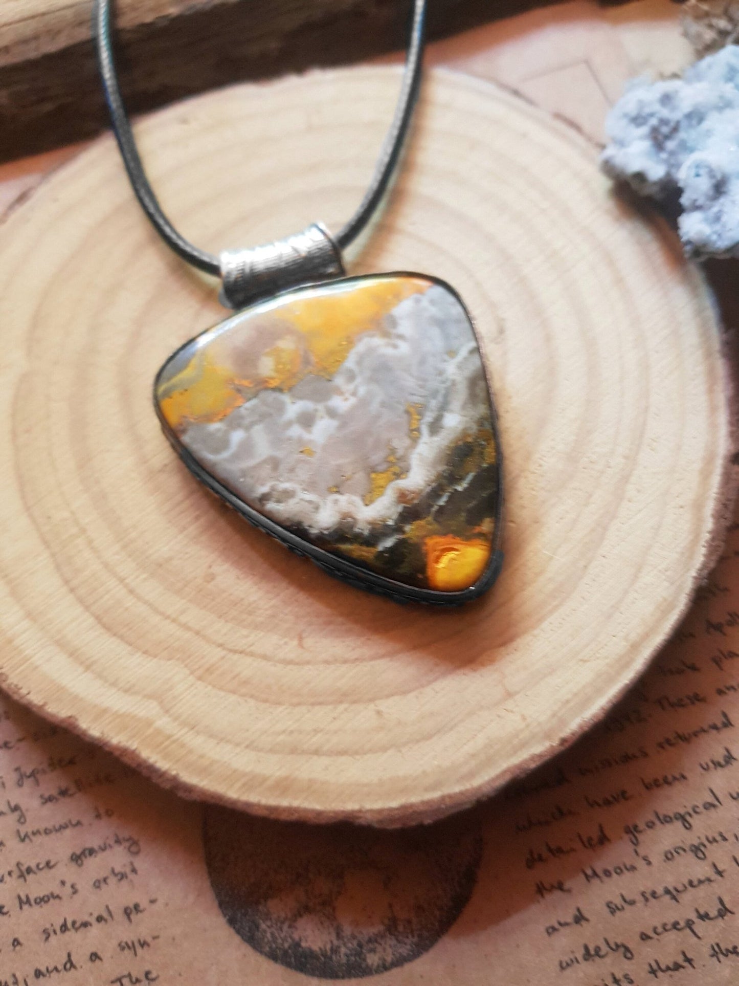 Bumble Bee Jasper Pendant Big Statement Necklace Sterling Silver Gemstone Pendant Boho Necklace One Of A Kind Gift - LunarGem - 