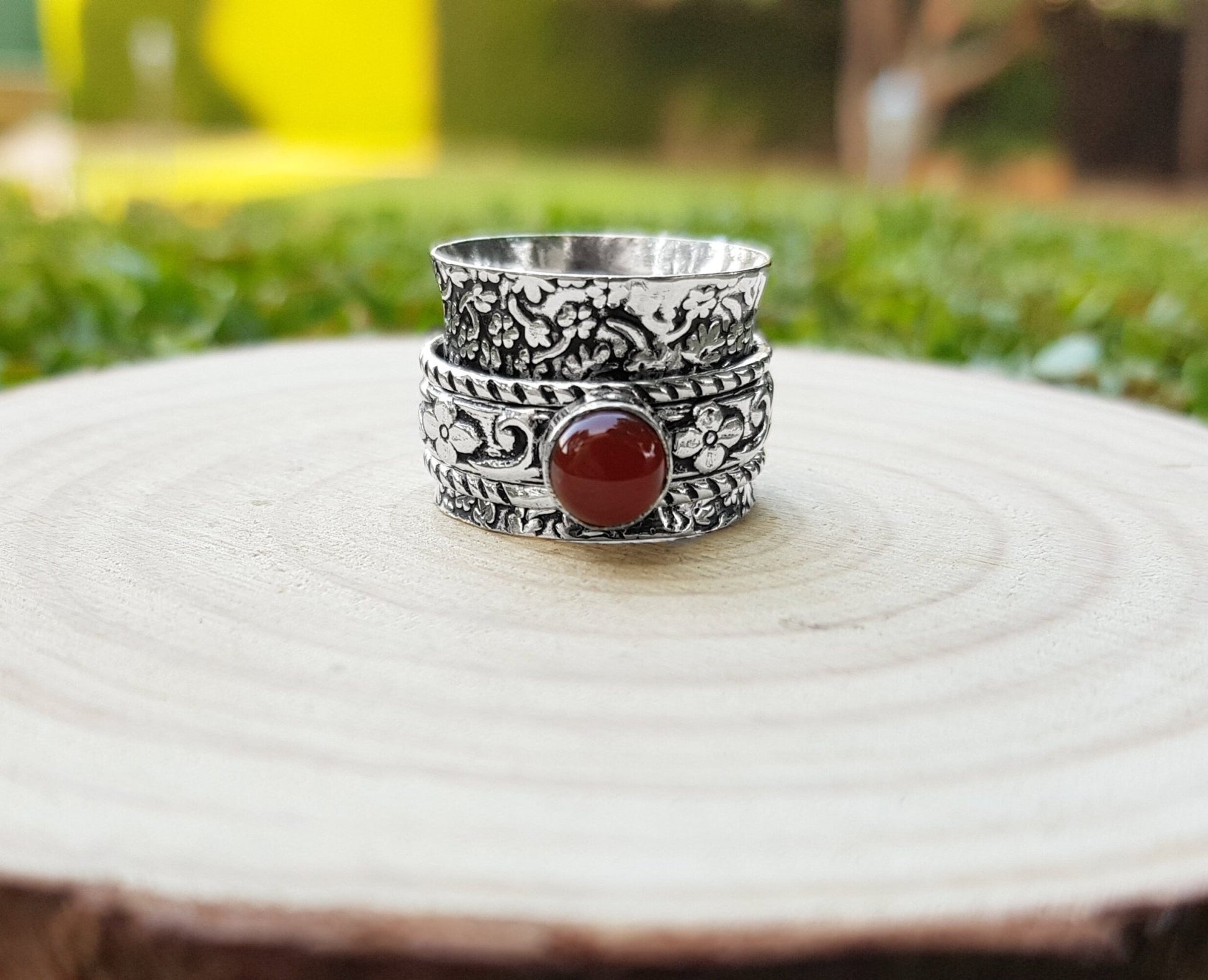 Carnelian Sterling Silver Spinner Ring Size US 7 1/4 Unisex Ring Boho Ring Gypsy Jewellery Statement Ring Unique Gift - LunarGem - Rings