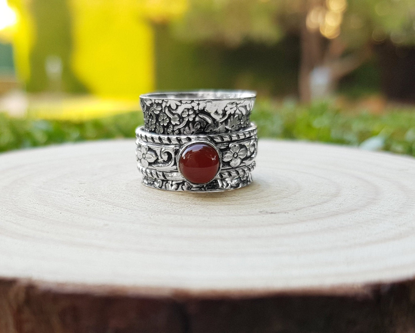 Carnelian Sterling Silver Spinner Ring Size US 7 1/4 Unisex Ring Boho Ring Gypsy Jewellery Statement Ring Unique Gift - LunarGem - Rings