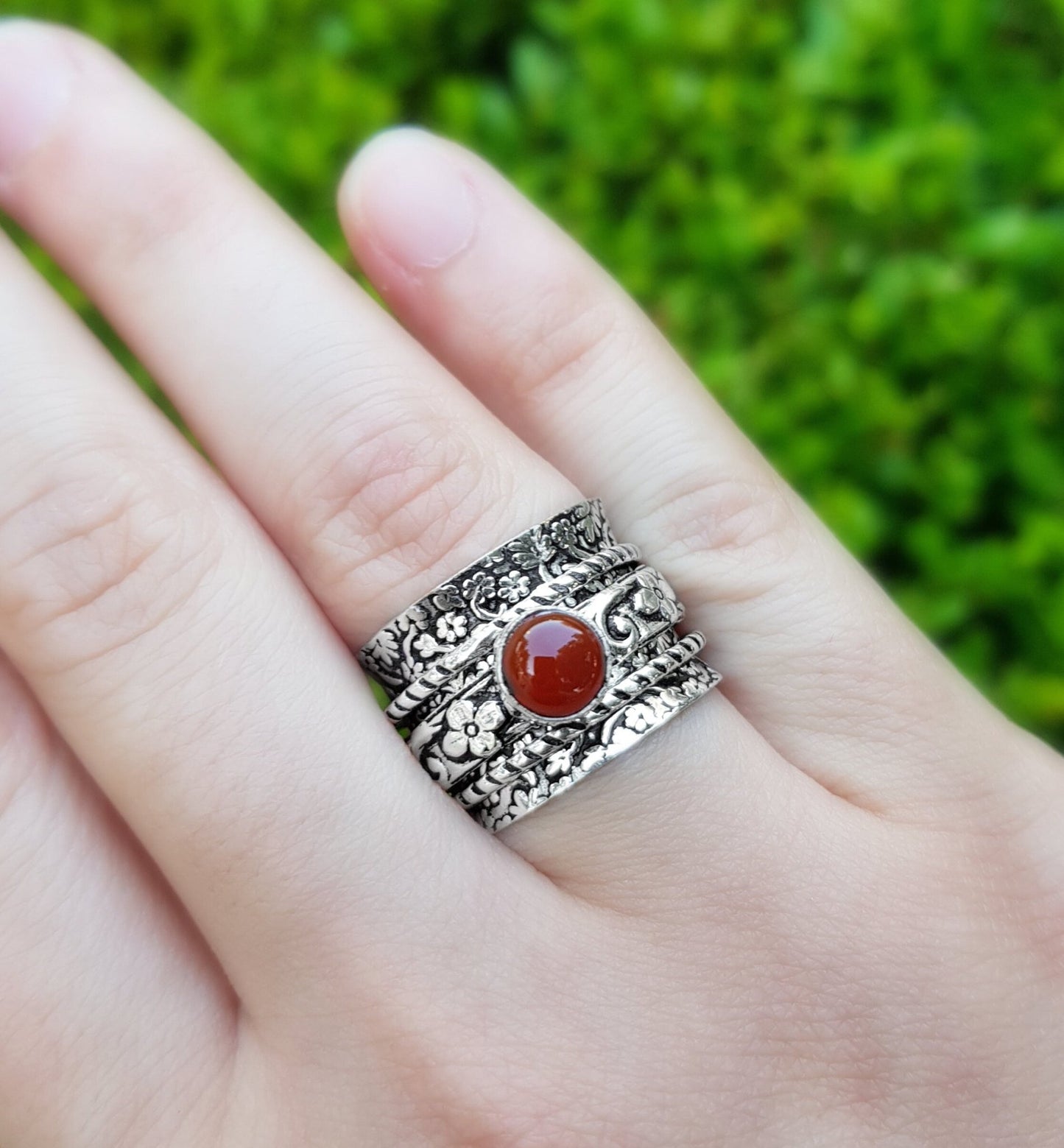 Carnelian Sterling Silver Spinner Ring Size US 7 1/4 Unisex Ring Boho Ring Gypsy Jewellery Statement Ring Unique Gift - LunarGem - Rings