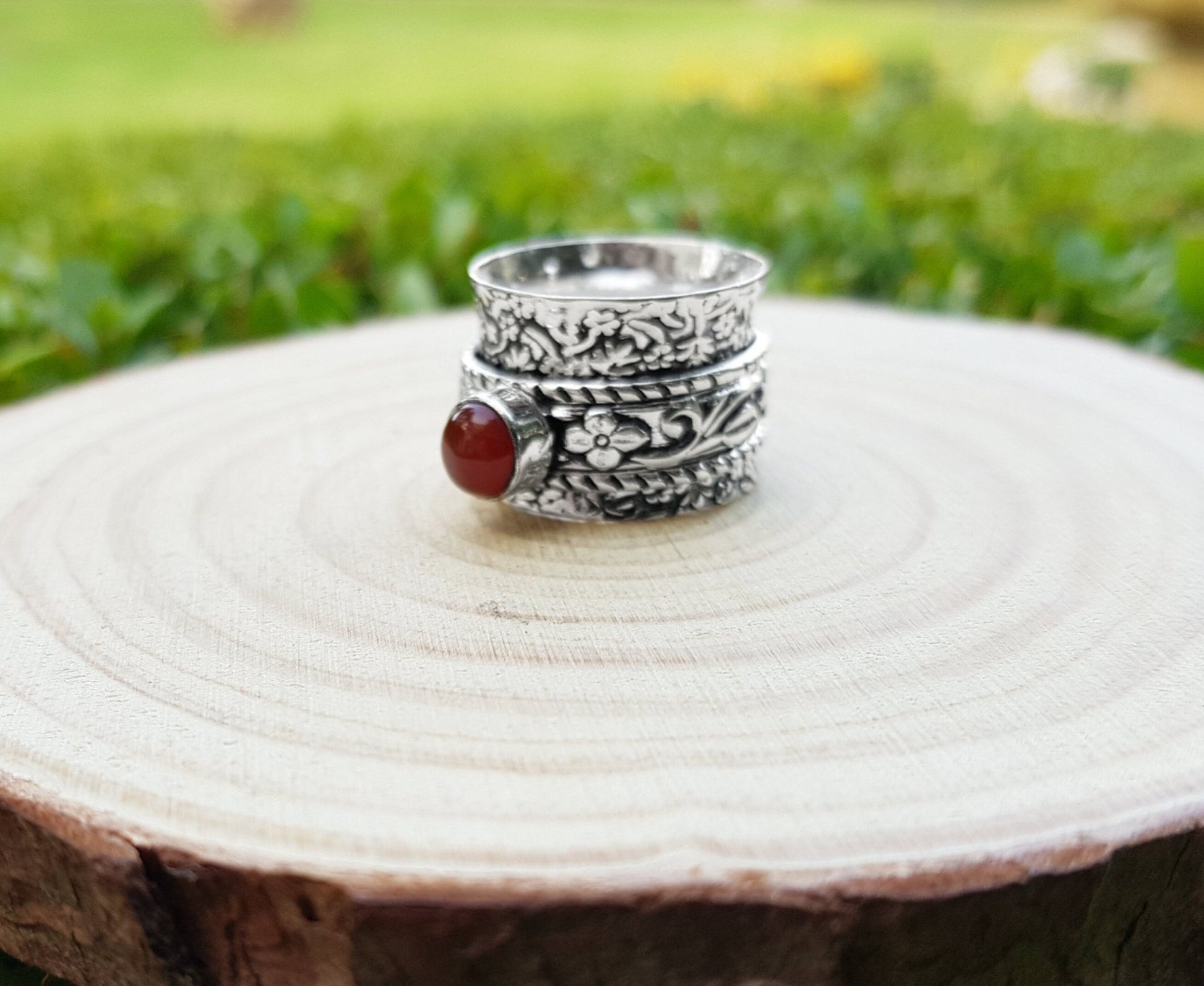 Carnelian Sterling Silver Spinner Ring Size US 7 1/4 Unisex Ring Boho Ring Gypsy Jewellery Statement Ring Unique Gift - LunarGem - Rings