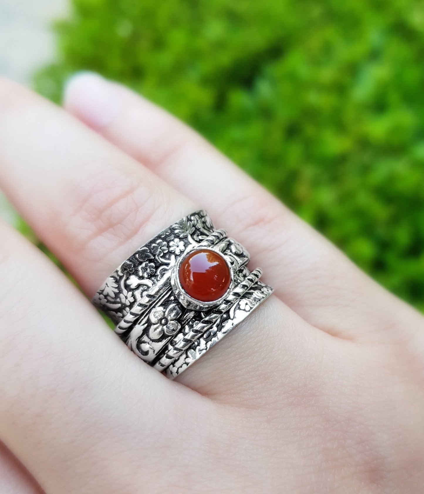 Carnelian Sterling Silver Spinner Ring Size US 7 1/4 Unisex Ring Boho Ring Gypsy Jewellery Statement Ring Unique Gift - LunarGem - Rings