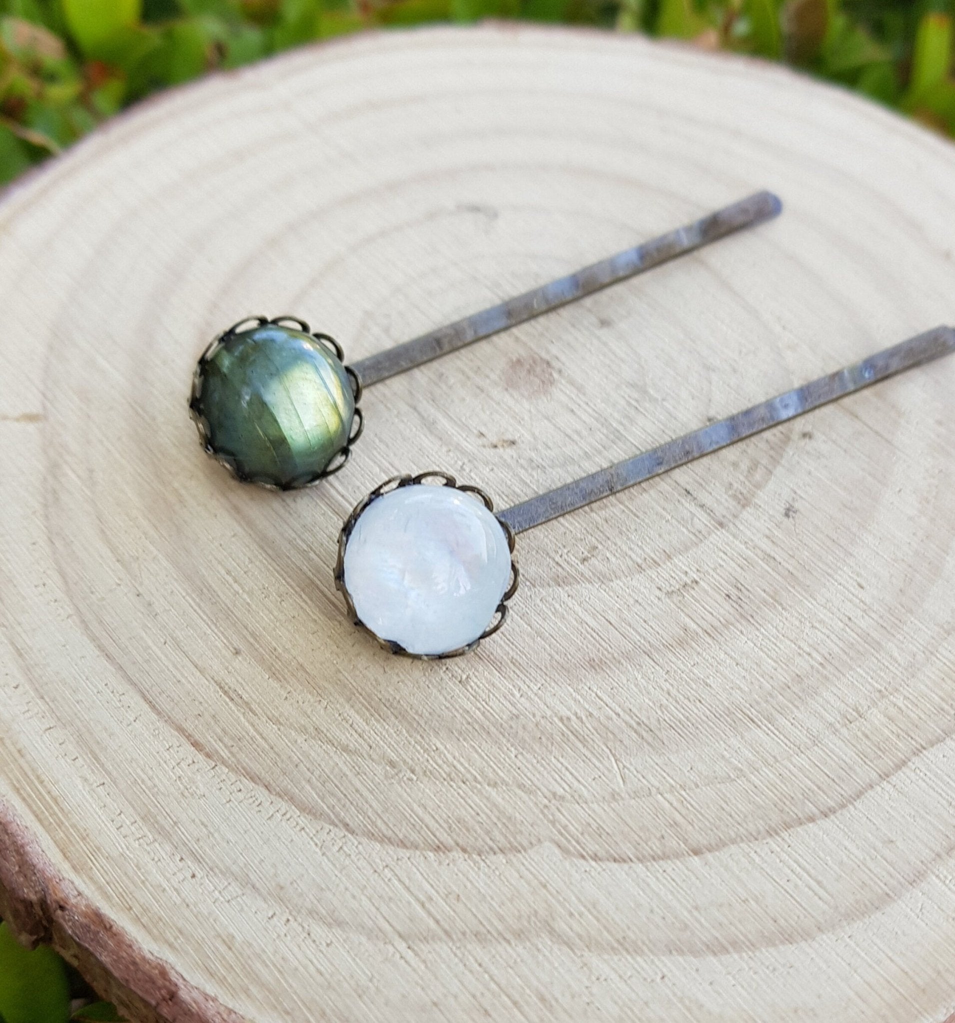 Crystal Bobby Pin, Moonstone Hair Pin, Crystal Hair Pin, Decorative Hair Accessories - LunarGem - Jewelry
