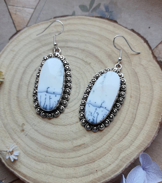 Dendrite Opal Earrings In Sterling Silver Boho Earrings Dangle Earrings - LunarGem - 