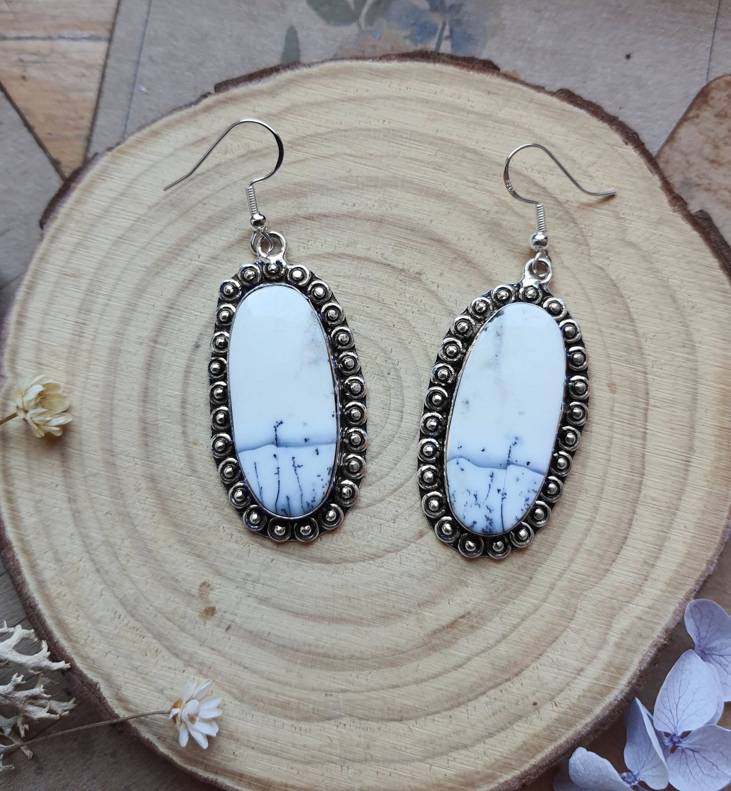 Dendrite Opal Earrings In Sterling Silver Boho Earrings Dangle Earrings - LunarGem - 