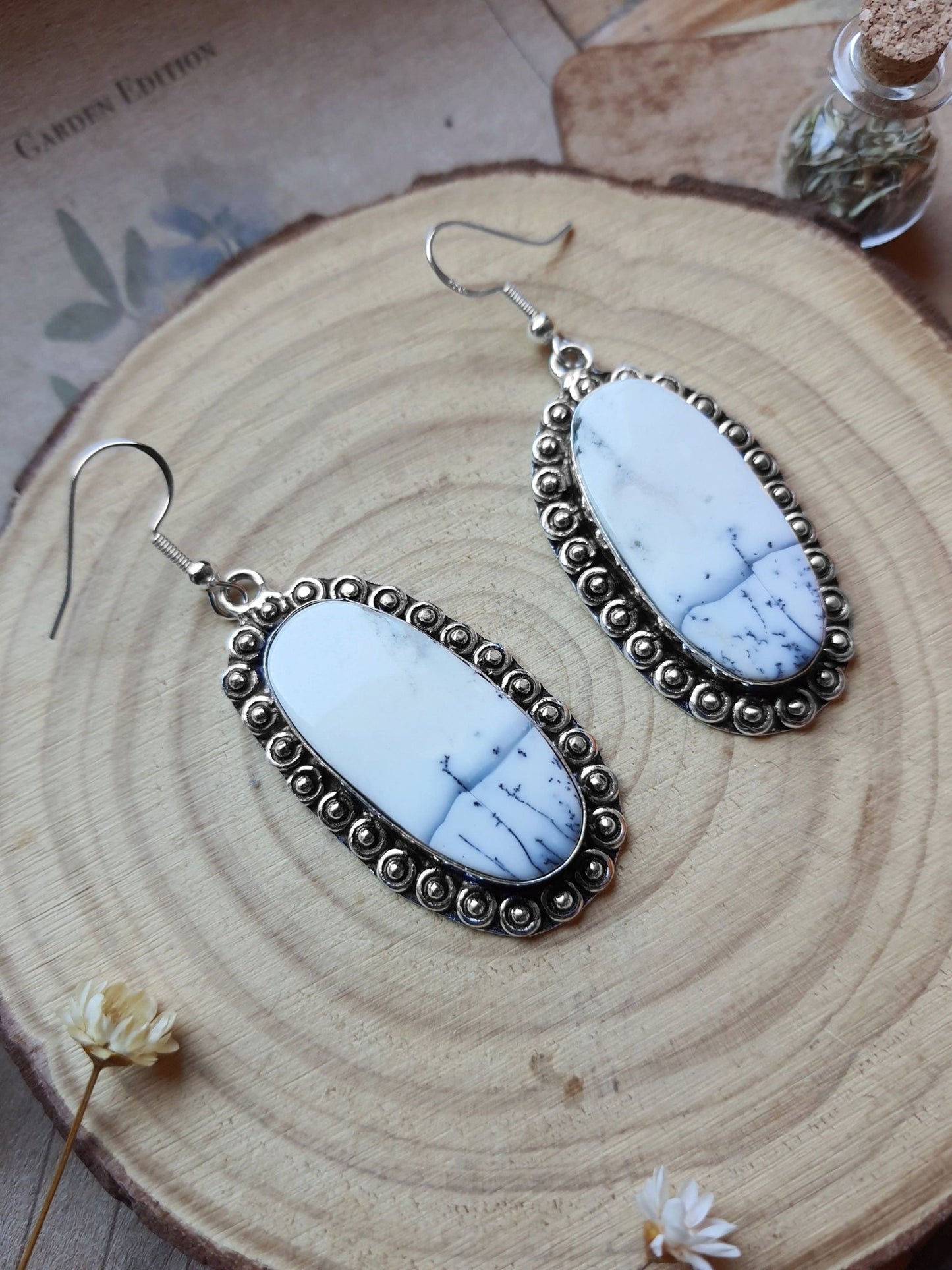 Dendrite Opal Earrings In Sterling Silver Boho Earrings Dangle Earrings - LunarGem - 