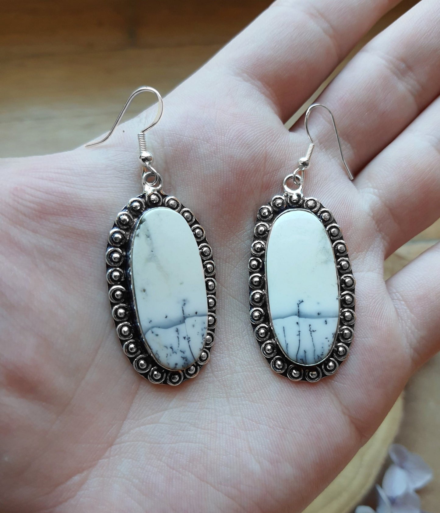 Dendrite Opal Earrings In Sterling Silver Boho Earrings Dangle Earrings - LunarGem - 
