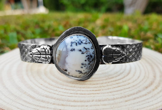 Dendritic Opal Bracelet In Sterling Silver Statement Bracelet Adjustable Bracelet One Of A Kind - LunarGem - 
