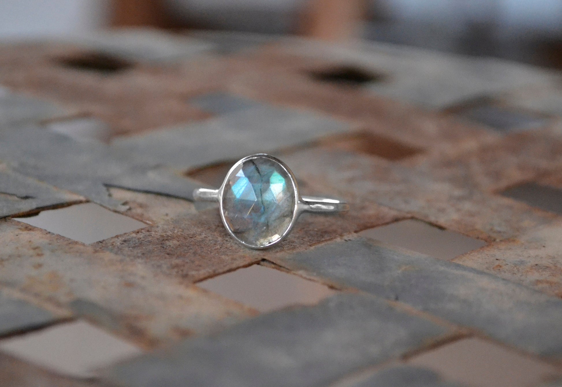 Sterling silver minimalist ring, Labradorite ring, Boho engagement ring, Simple delicate ring, Gift for her