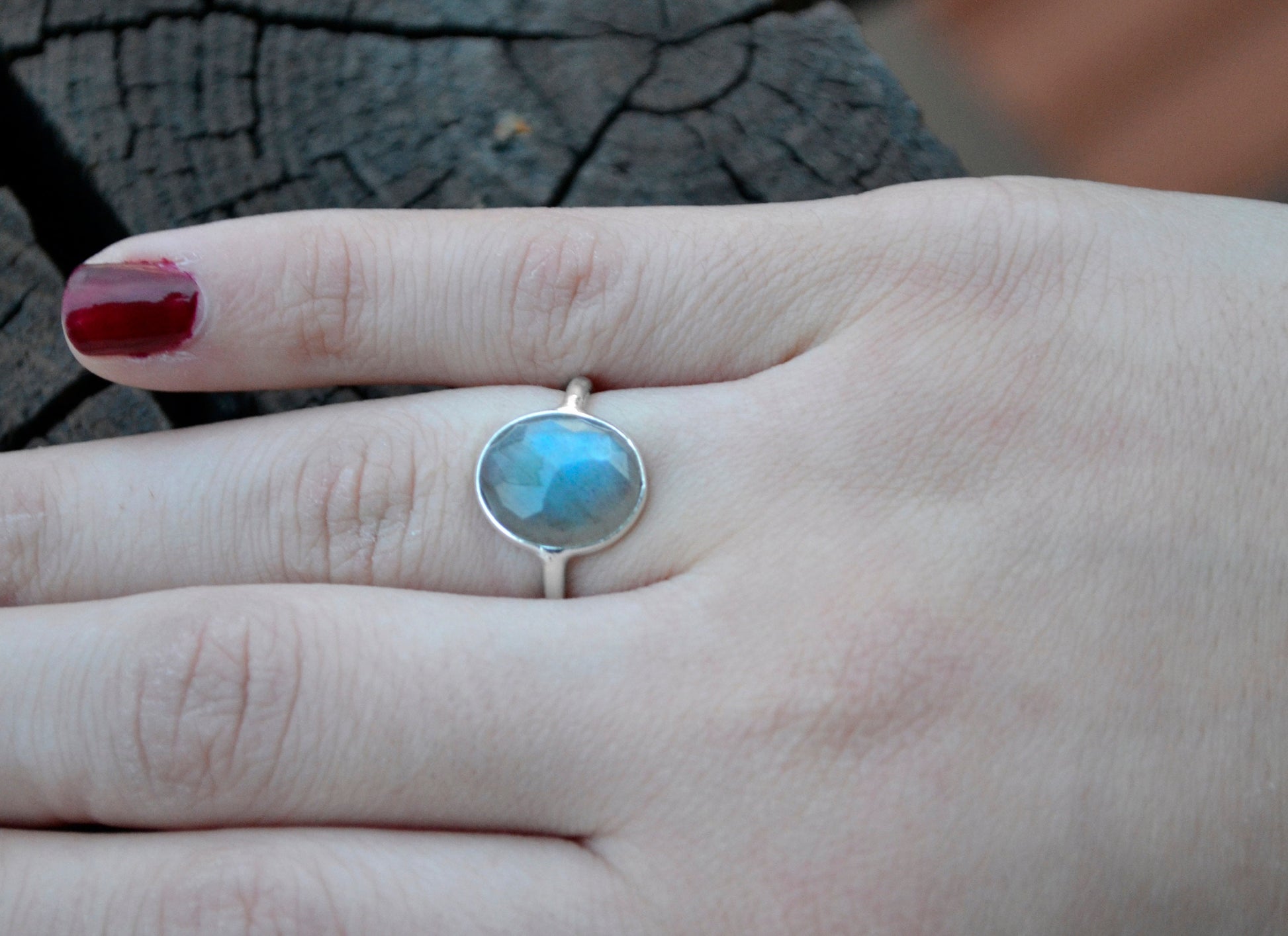 Sterling silver minimalist ring, Labradorite ring, Boho engagement ring, Simple delicate ring, Gift for her