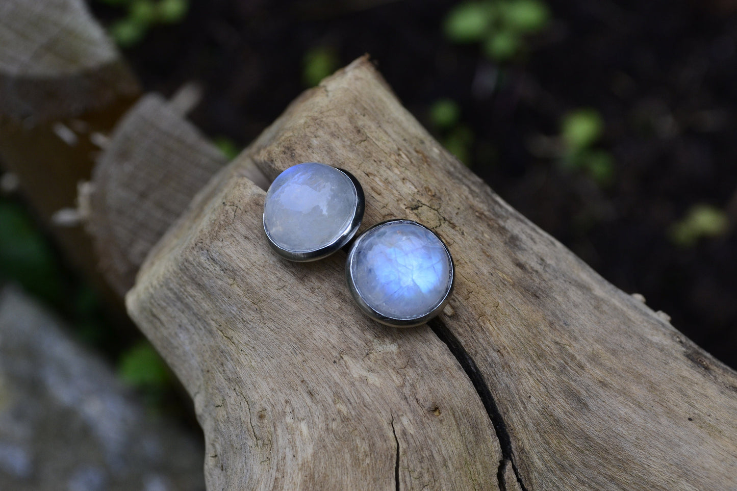 Rainbow Moonstone Stud Earrings Boho Birthstone Earrings Minimal Earrings Surgical Stainless Steel Gemstone Earrings 10mm Studs 12mm Studs