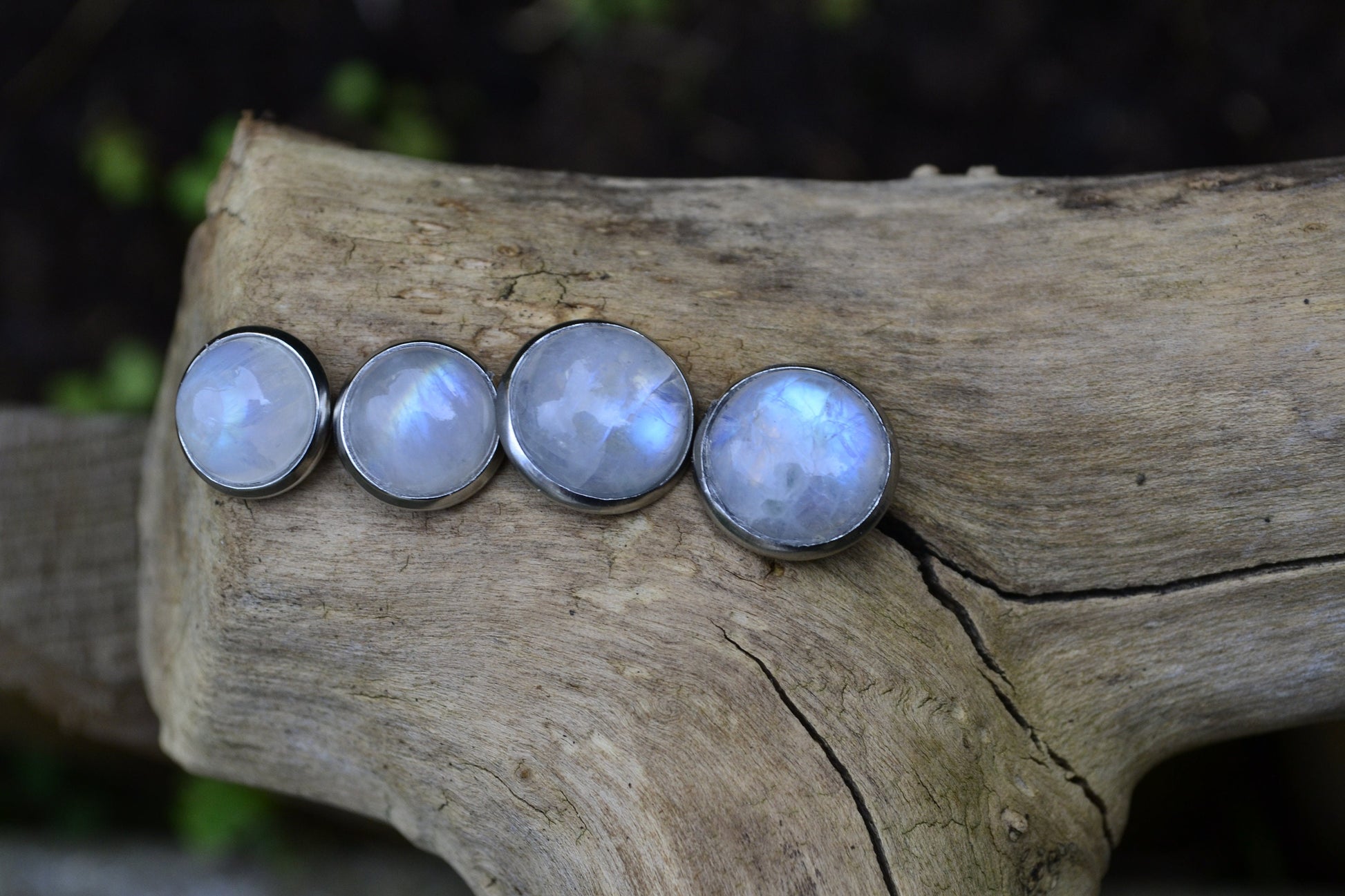 Rainbow Moonstone Stud Earrings Boho Birthstone Earrings Minimal Earrings Surgical Stainless Steel Gemstone Earrings 10mm Studs 12mm Studs