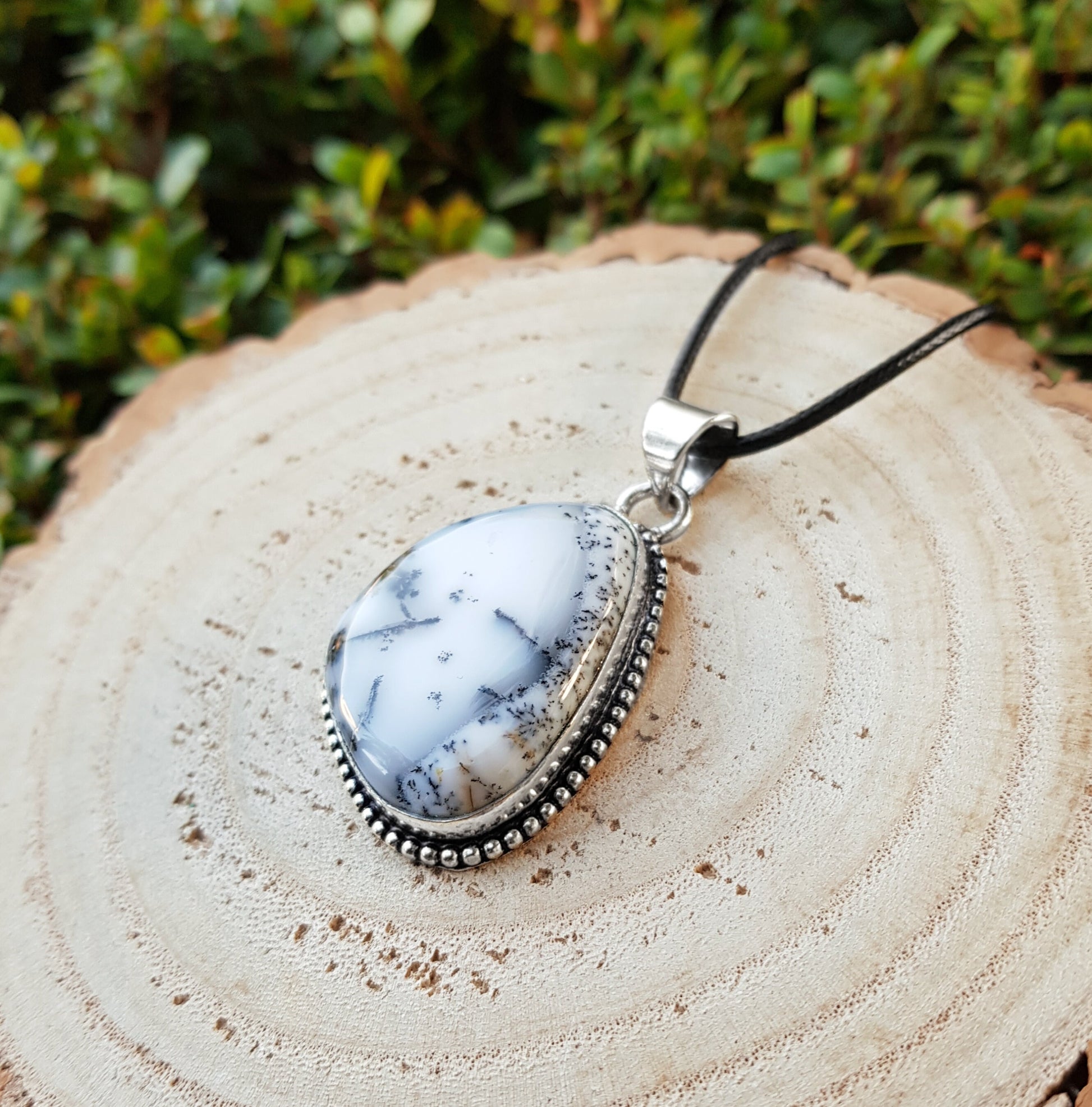 Natural Dendrite Opal Pendant Sterling Silver Gemstone Necklace Statement Necklace Boho Pendant Ethnic Necklace