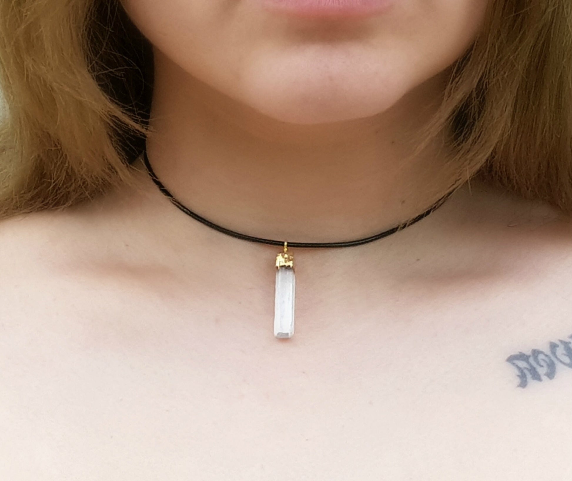 Raw Selenite Choker Pendant Gold Plated Necklace Charm Necklace Boho Gemstone Necklace Unique Gift For Her