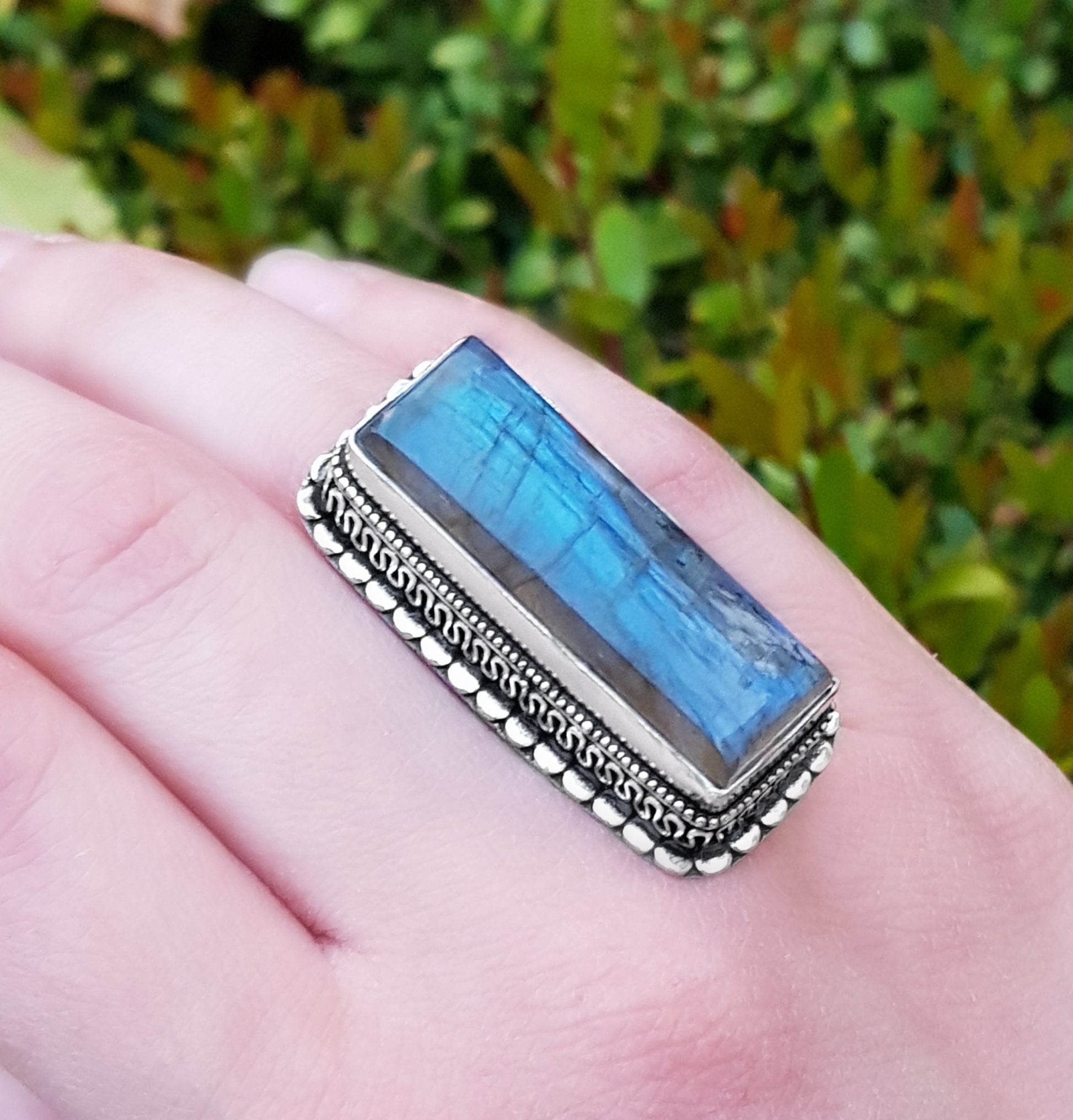 Top Quality Blue Labradorite Ring In Sterling Silver Statement Ring Size US 7 1/4 Boho Ring GypsyJewelry Unique Gift For Women