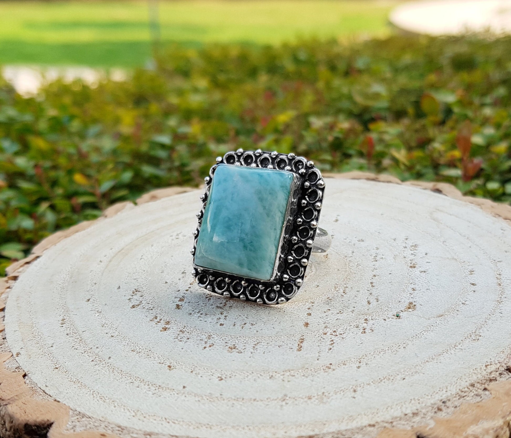Amazonite Statement Ring Sterling Silver Gemstone Ring Size US 8 Boho Ring Unique Gift GypsyJewelry Ethnic Ring One Of A Kind Jewelry