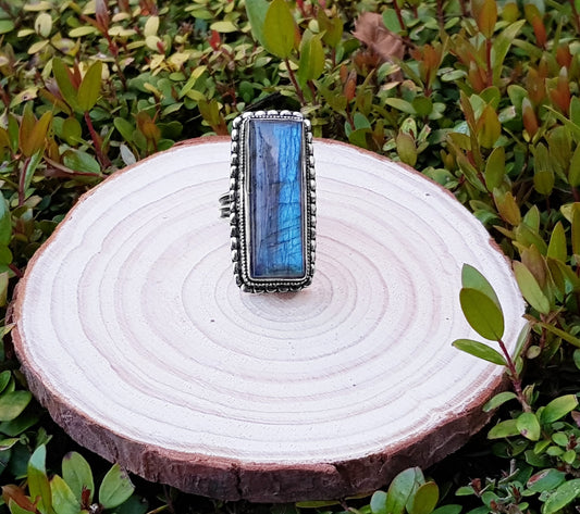 Top Quality Blue Labradorite Ring In Sterling Silver Statement Ring Size US 7 1/4 Boho Ring GypsyJewelry Unique Gift For Women