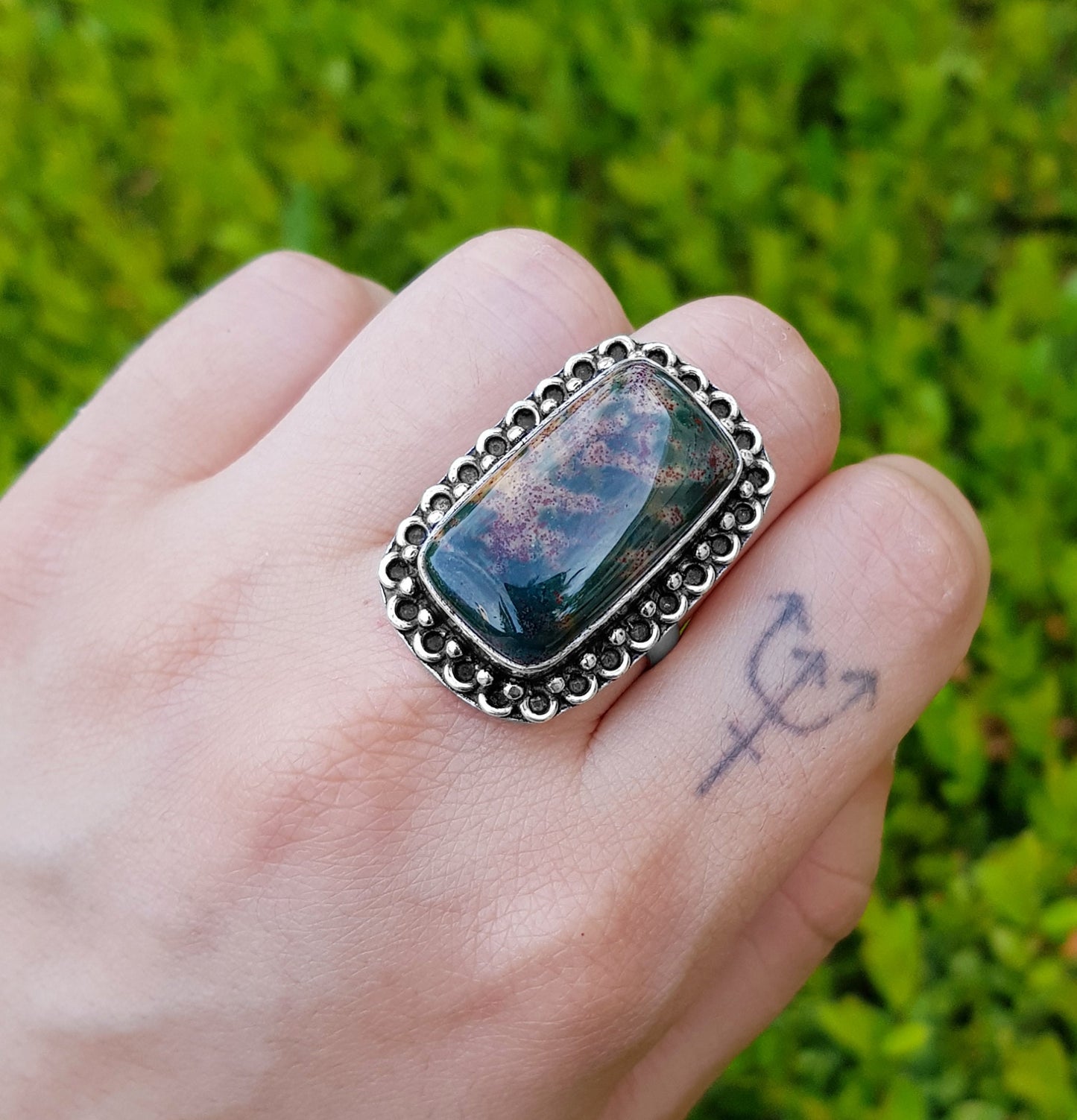 Bloodstone Birthstone Ring Size US 9 Sterling Silver Boho Ring Unisex Ring One Of A Kind Gift GypsyJewelry Crystal Ring