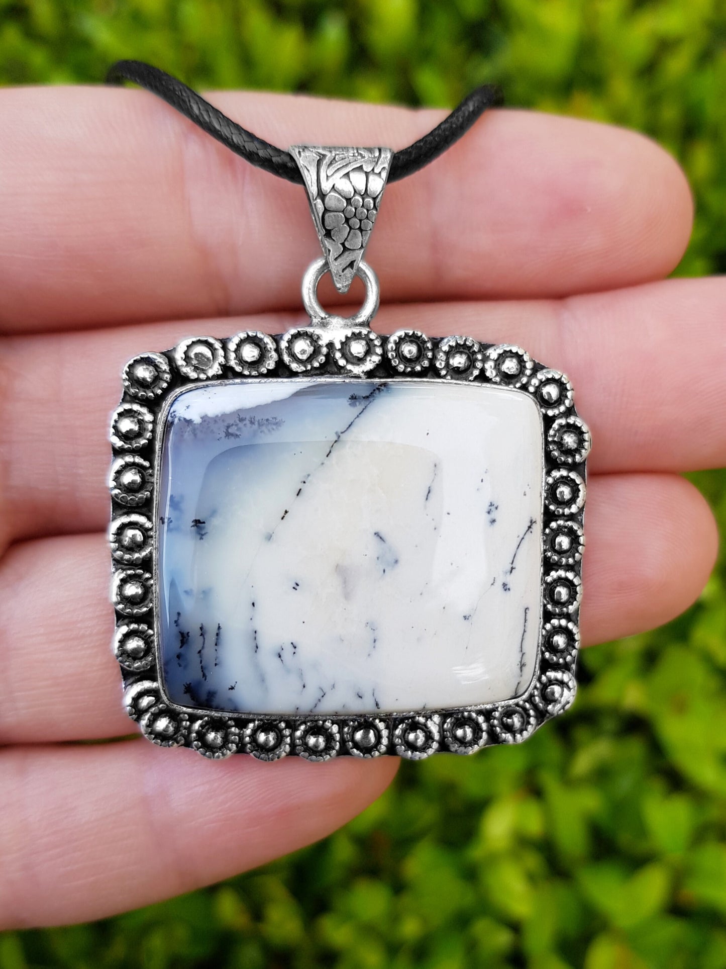 Dendrite Opal Pendant Sterling Silver Gemstone Pendant Statement Necklace Boho Pendant Ethnic Necklace