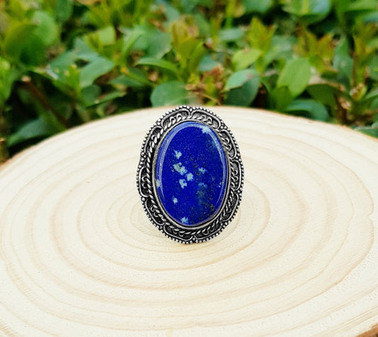 Lapis Lazuli Ring In Sterling Silver Size US 8 1/2 Big Statement Ring Boho Crystal Rings GypsyJewelry Unique Gift For Women