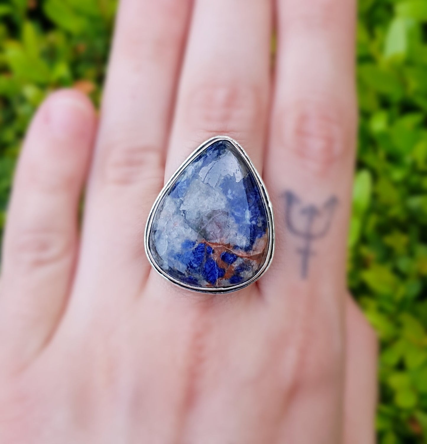 Sodalite Statement Ring In Sterling Silver Size US 7 1/2 Gemstone Ring Boho Ring Unique Jewelry Ethnic Ring GypsyJewelry