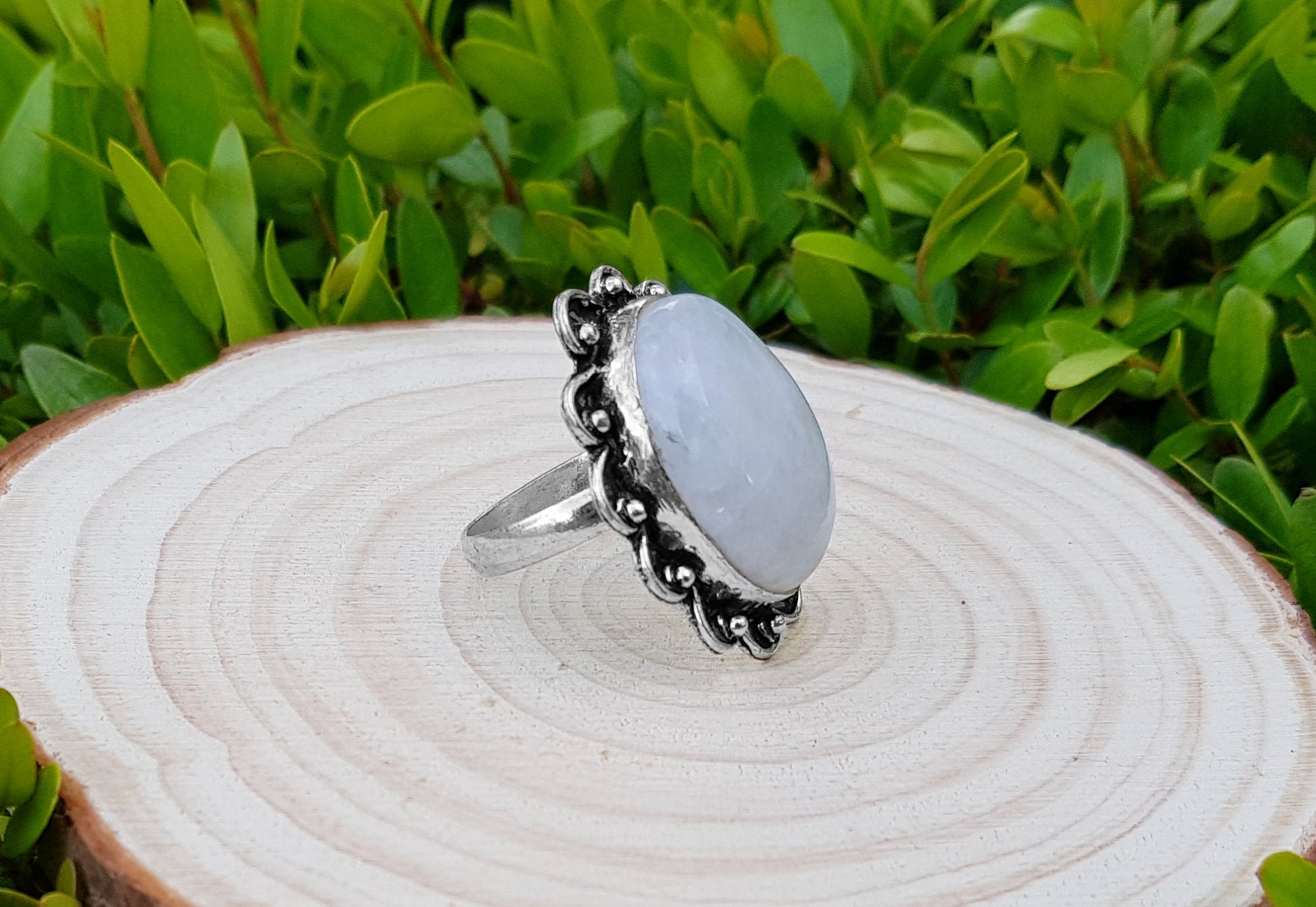 Rainbow Moonstone Statement Ring Sterling Silver Boho Rings Size US 8 1/2 Unique Jewelry One Of A Kind Gift GypsyJewelry